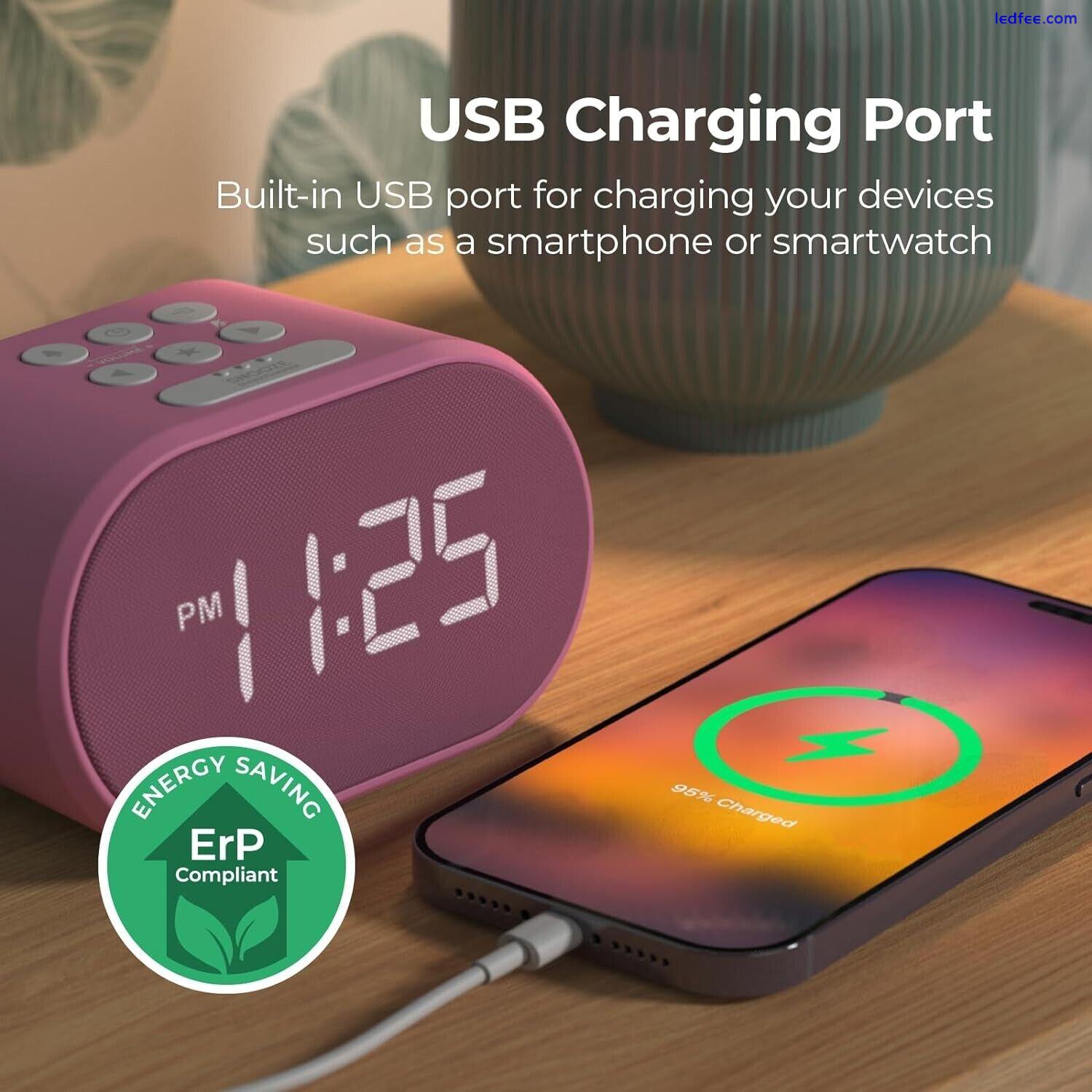 i-box Lite Bedside Alarm Clock FM Radio LED Backlit USB Charger Pink 4 