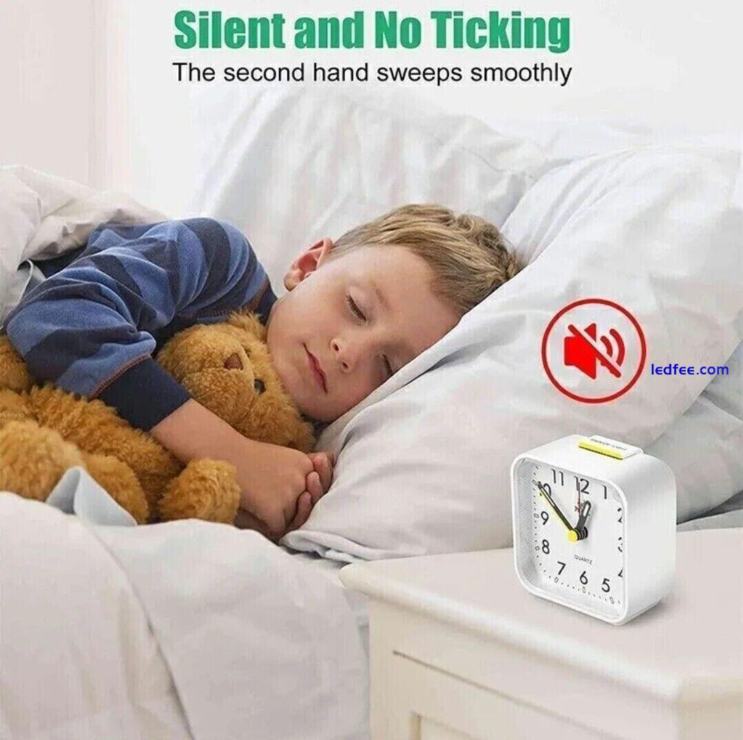 NEW Silent Alarm Clock for Bedrooms Non Ticking Bedside Clocks led Light White 4 