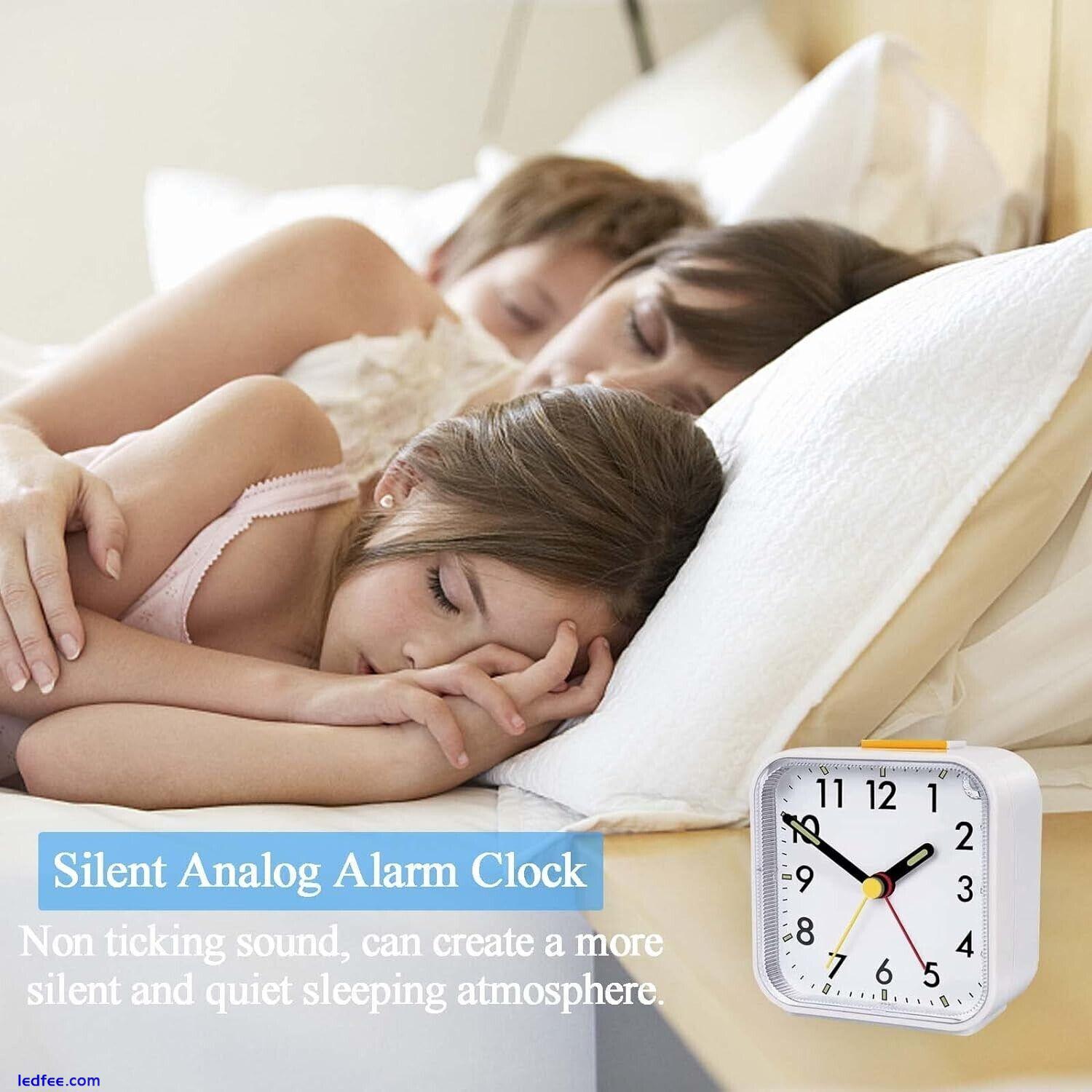 NEW Silent Alarm Clock for Bedrooms Non Ticking Bedside Clocks led Light White 2 