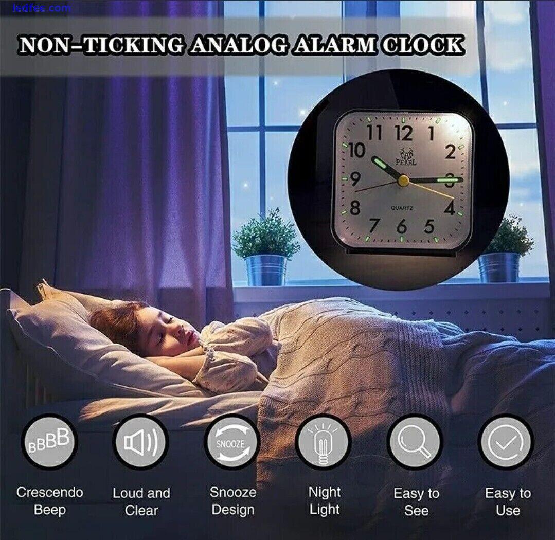 NEW Silent Alarm Clock for Bedrooms Non Ticking Bedside Clocks led Light White 3 