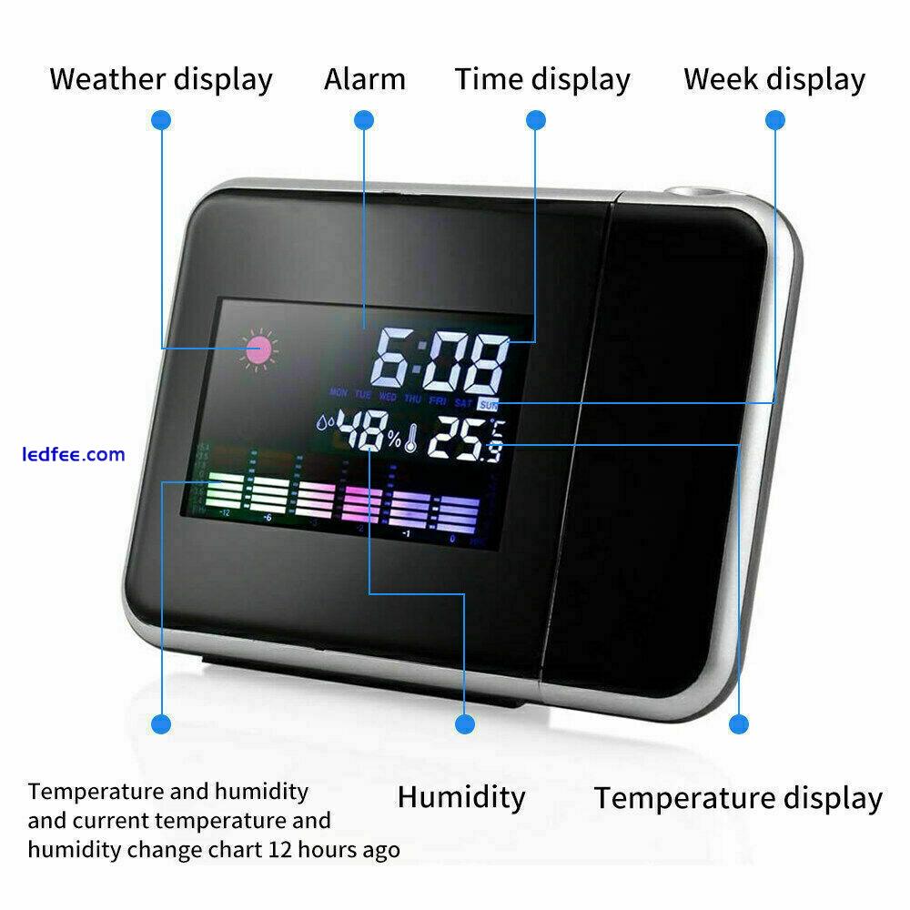 Smart Digital Alarm Clock LCD Display Led Projector Temperature Time USB Cable 2 
