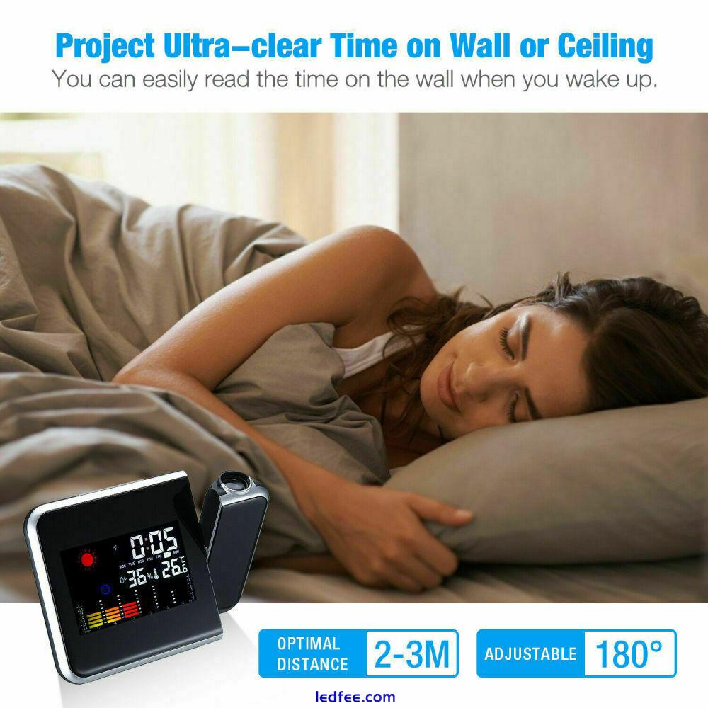 Smart Digital Alarm Clock LCD Display Led Projector Temperature Time USB Cable 5 