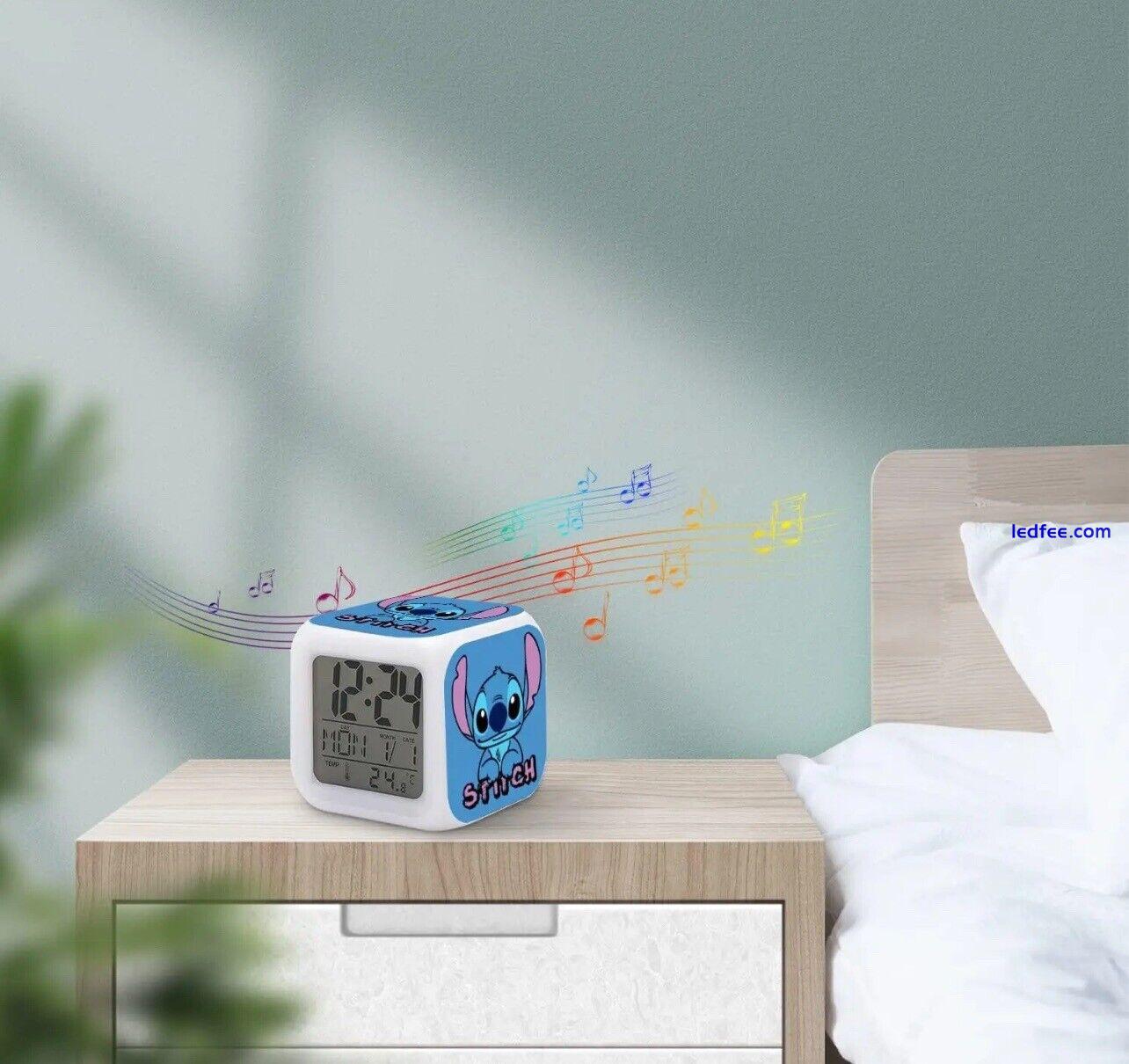 Disney Stitch Alarm Clock Digital Clock with Temperature Big LED Night Light, 5 