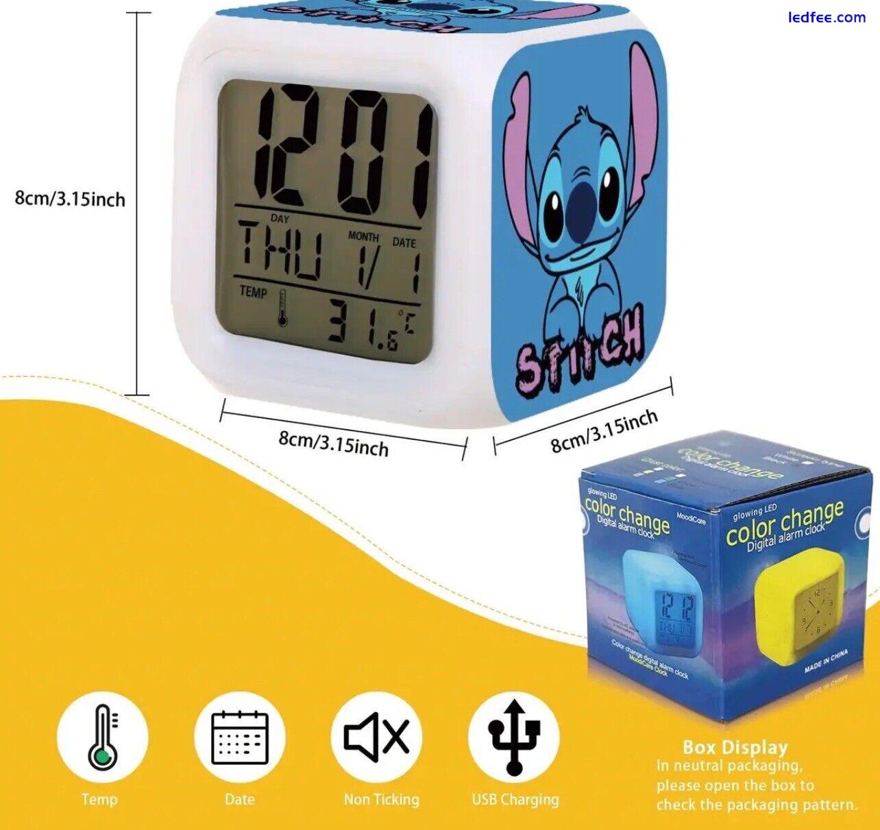 Disney Stitch Alarm Clock Digital Clock with Temperature Big LED Night Light, 0 