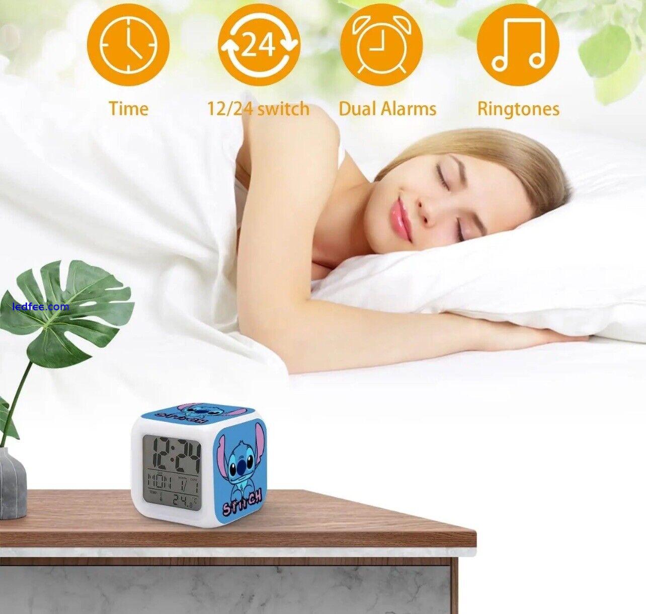 Disney Stitch Alarm Clock Digital Clock with Temperature Big LED Night Light, 1 