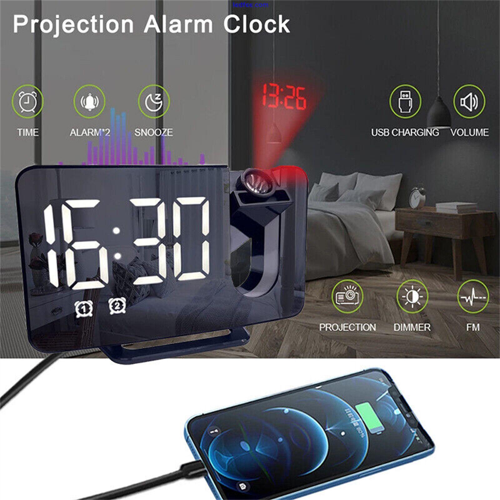 USB Projection Alarm Clock Snooze Digital LED Display Dual Alarm Clock FM Radio 4 