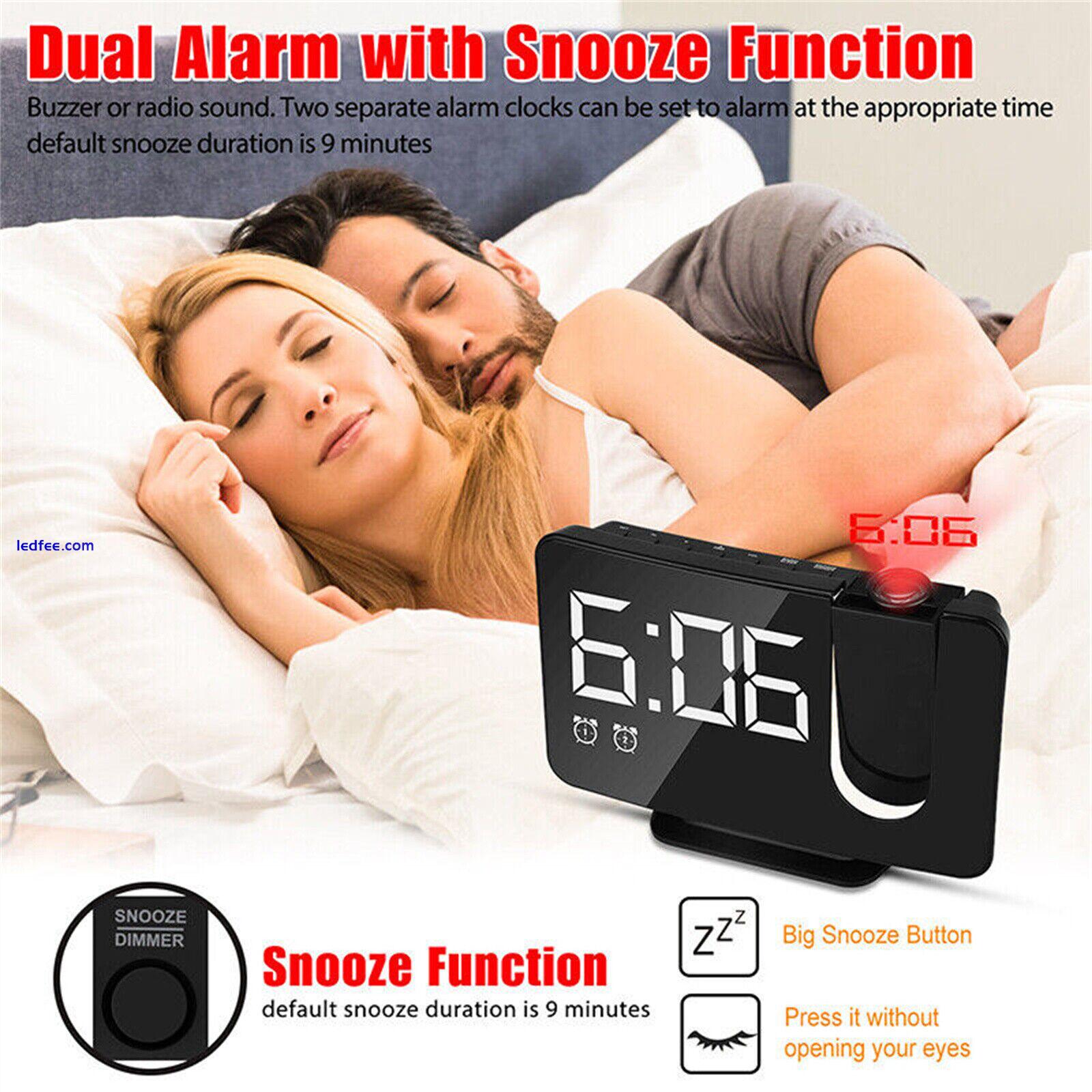 USB Projection Alarm Clock Snooze Digital LED Display Dual Alarm Clock FM Radio 0 