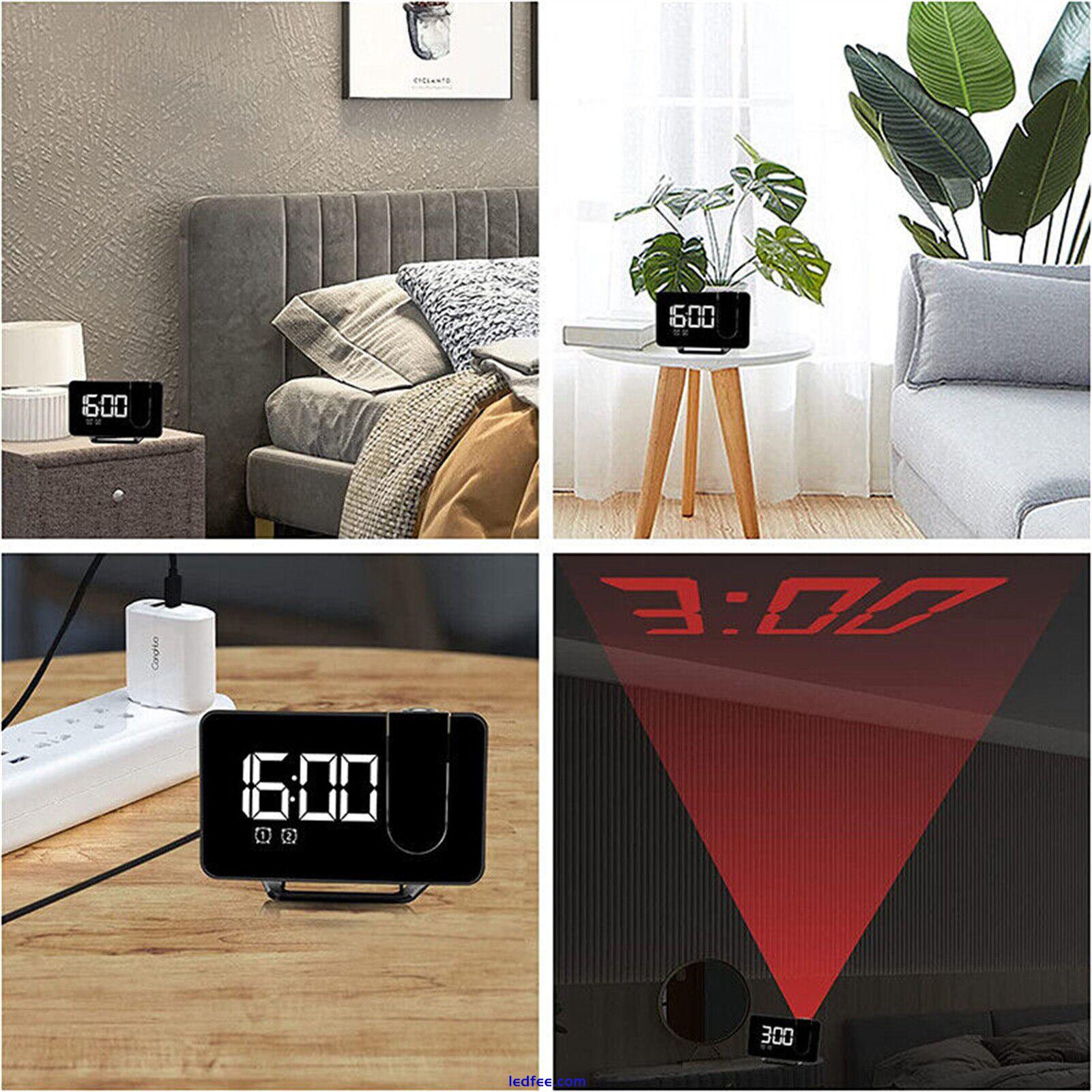 USB Projection Alarm Clock Snooze Digital LED Display Dual Alarm Clock FM Radio 3 