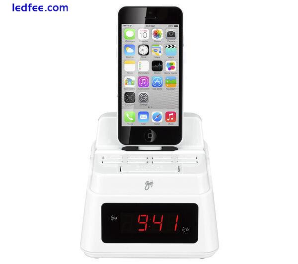 Digital LED Display Bedside Dual Radio Alarm Clock with iPhone Charger 0 