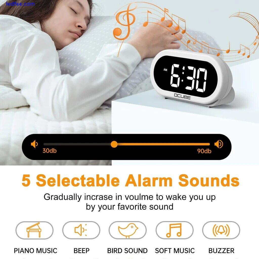 OCUBE LED Digital Alarm Clock with 5 Optional Alarm Sounds - White 3 