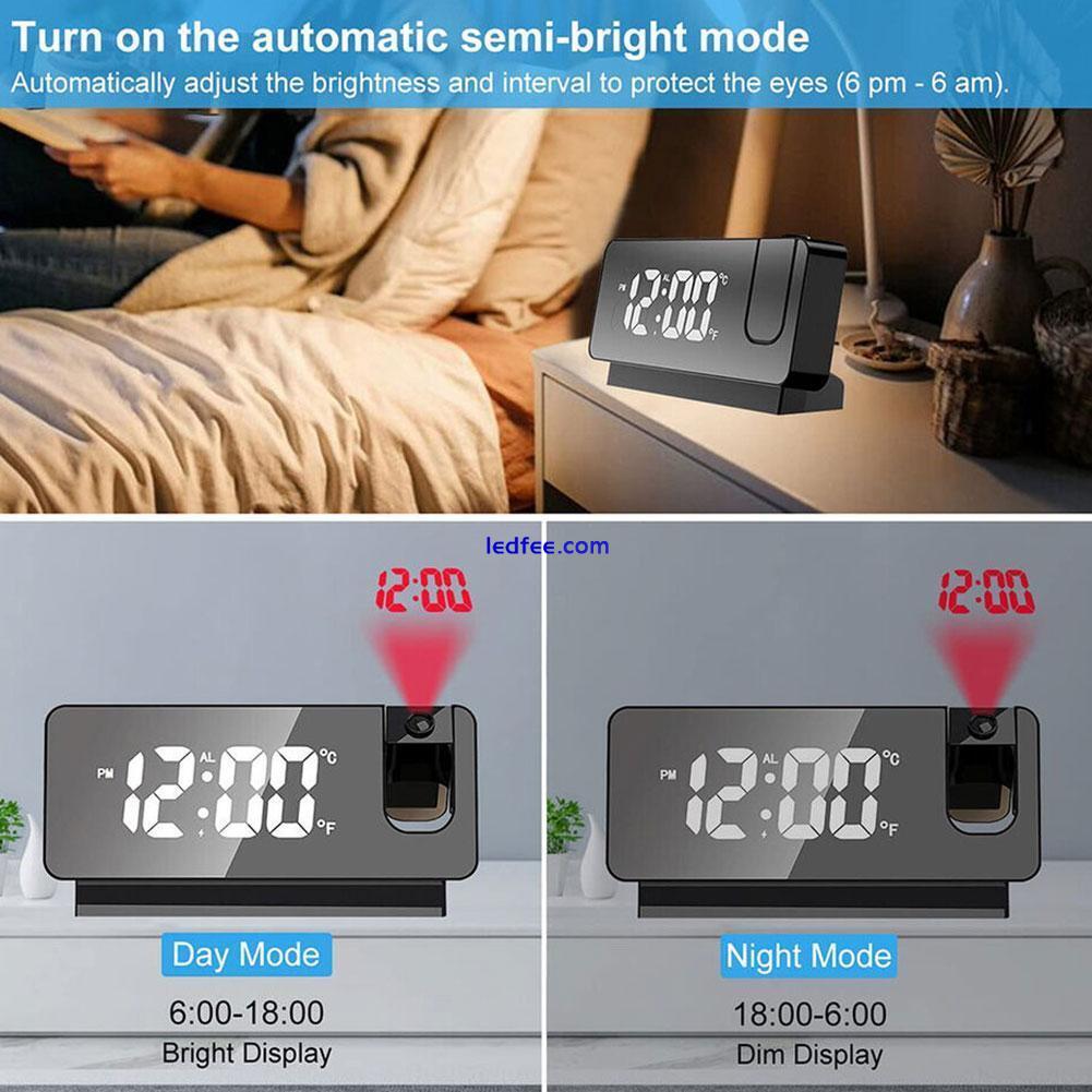 Projection Alarm Clock LED Mirrors Screen w/ Time Date Temperature Display, 3 
