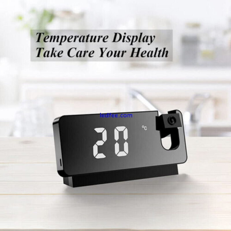 LED Display Projection Alarm Clock Mirror Snooze Alarm 12H/24H Digital Desk USB 4 