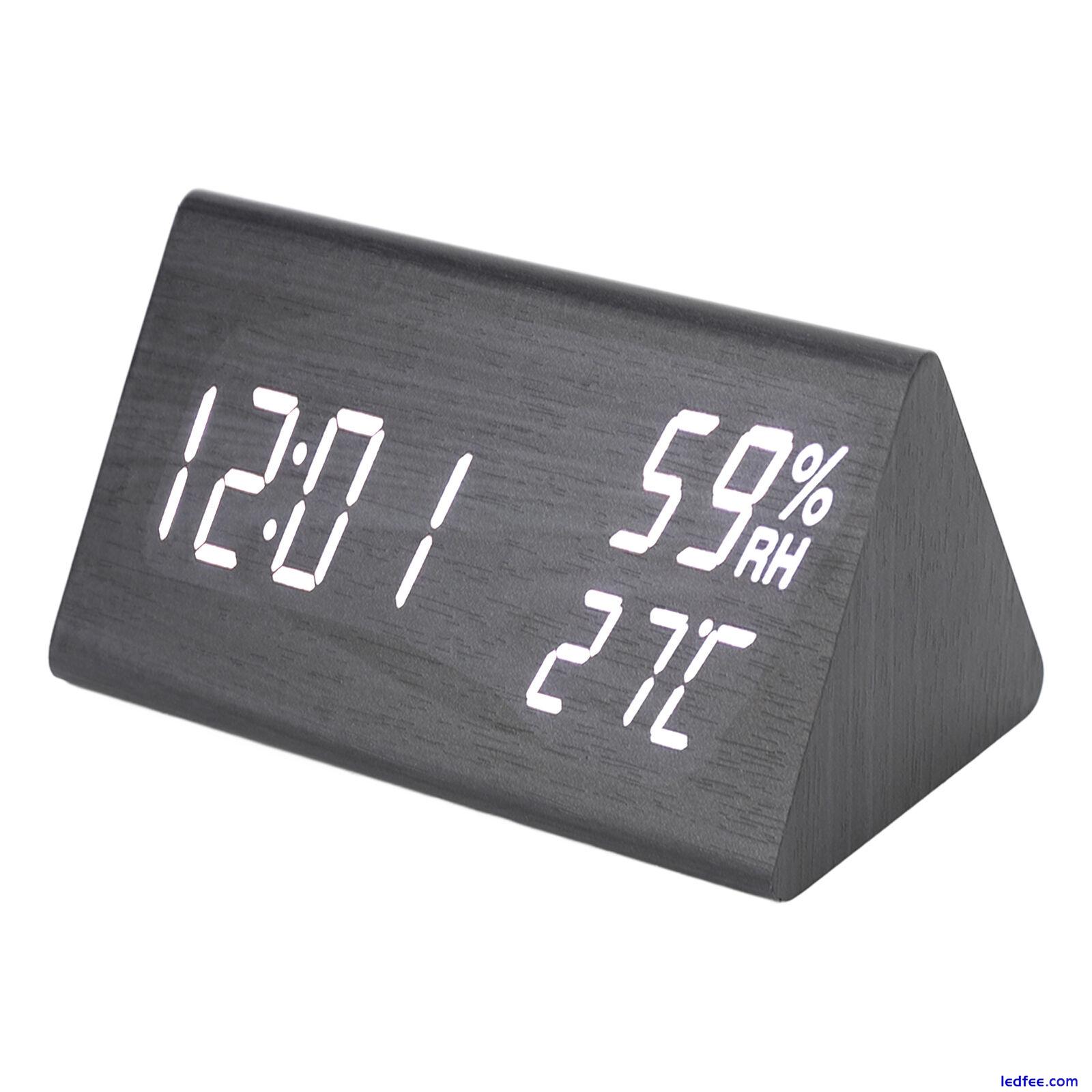 Wooden Digital Alarm Clock Triangular Voice Control Electronic LED Clock WAS 0 