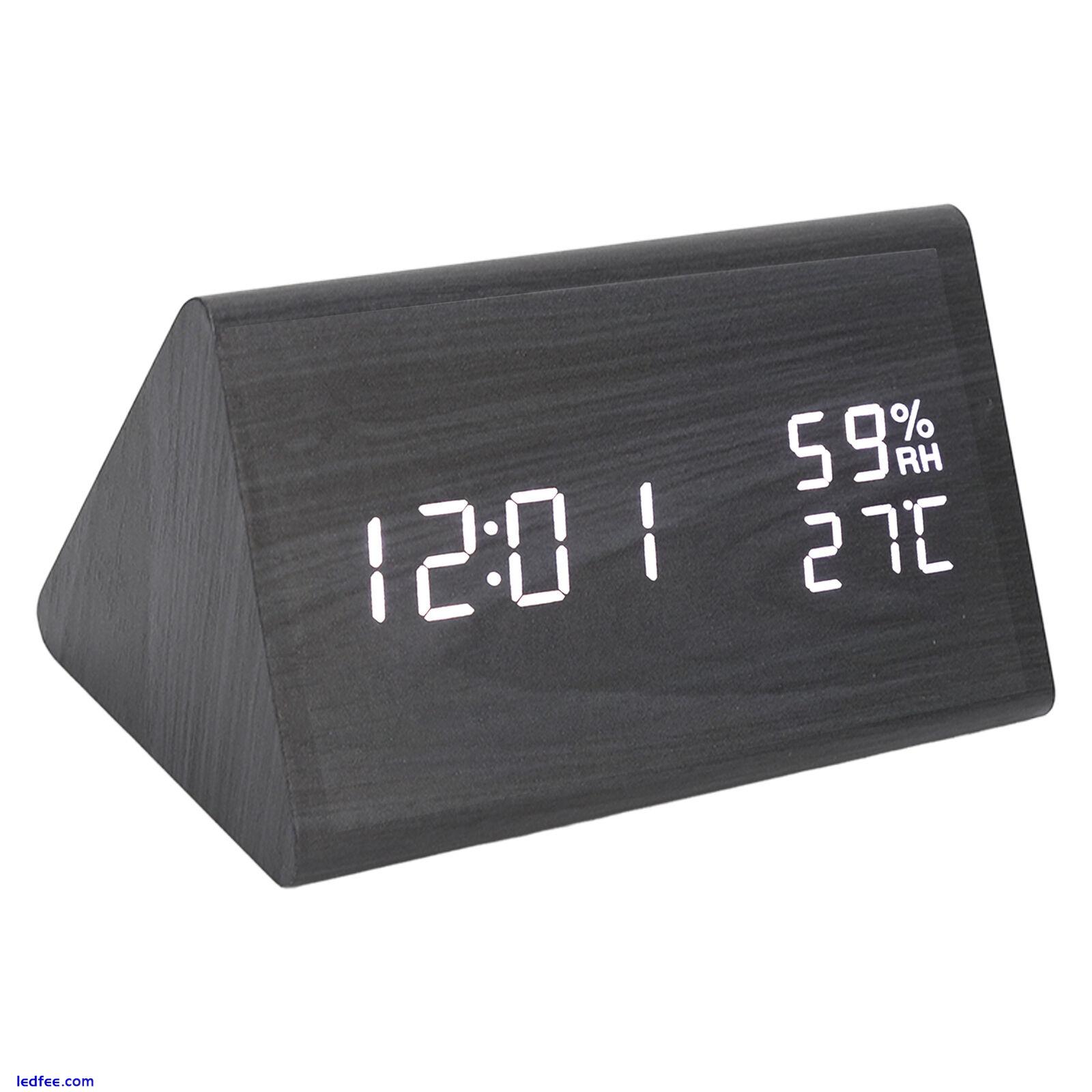 Wooden Digital Alarm Clock Triangular Voice Control Electronic LED Clock WAS 4 
