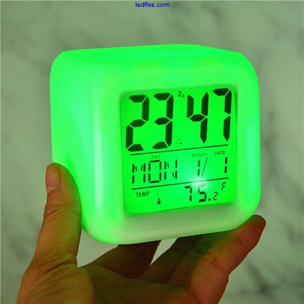 Cube Nightlight Alarm Clock 7 Colors LED Clock Cute Digital Clock  Home Decor 2 