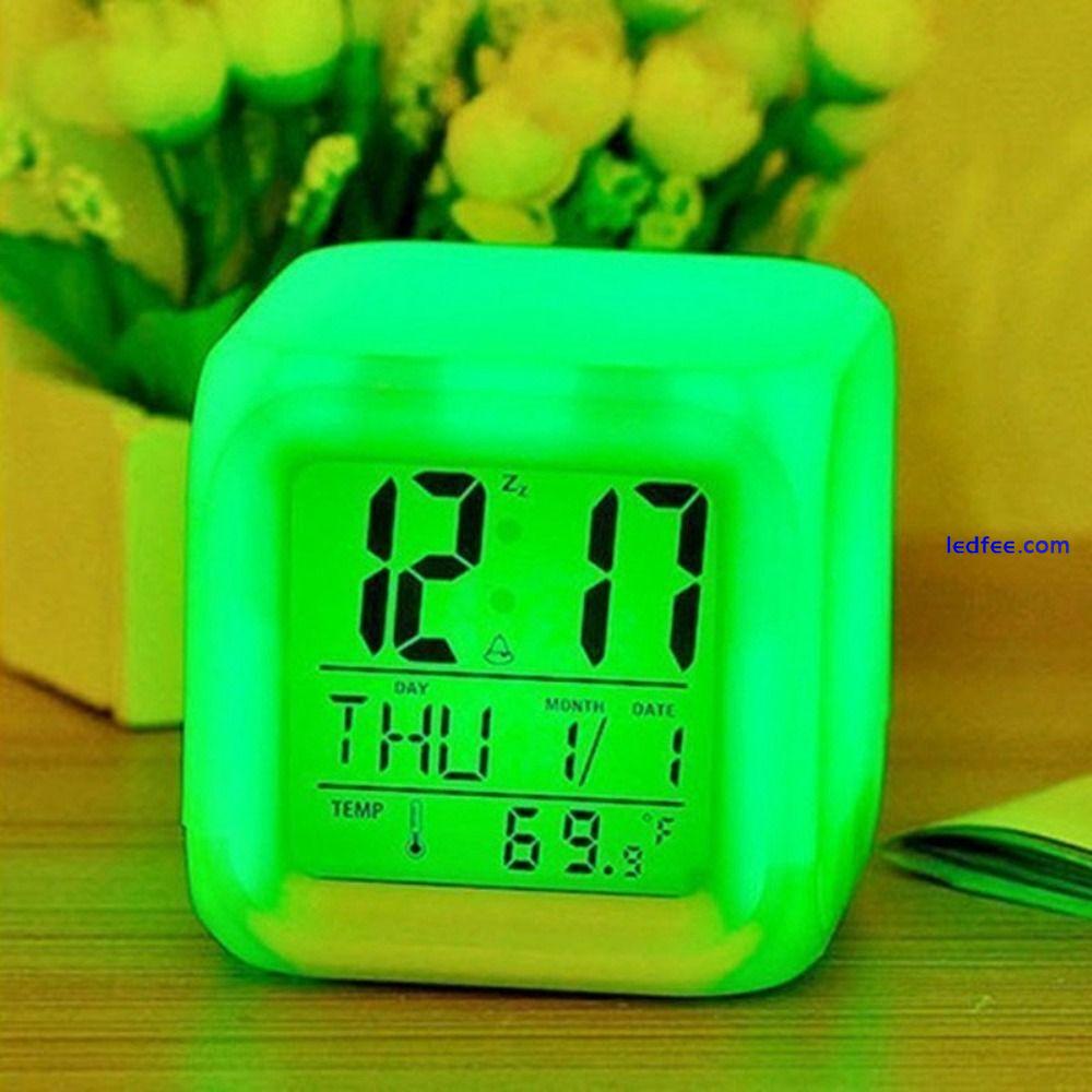 Cube Nightlight Alarm Clock 7 Colors LED Clock Cute Digital Clock  Home Decor 4 