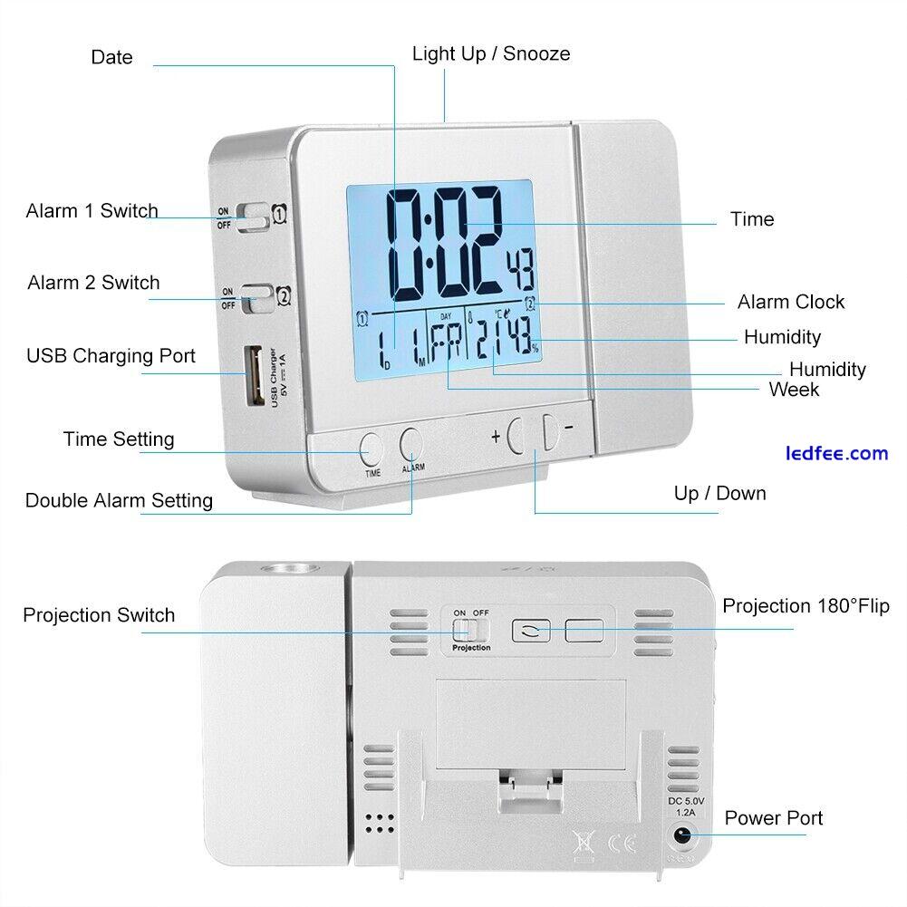 (Silver)LED Multifunction Projection Digital Alarm Clock Temperature CM 5 