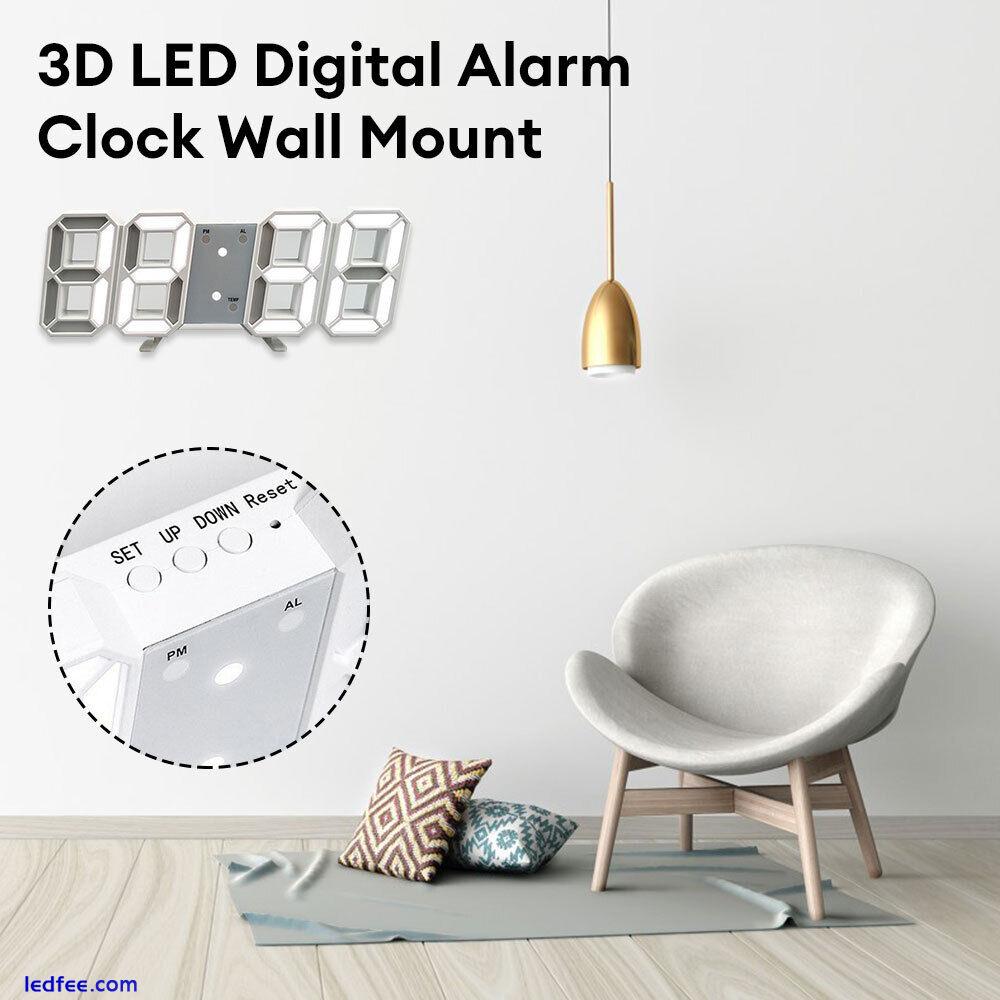 LED Digital Wall Clock Temperature Date Display 3D Desk Alarm Clock Office Home 2 