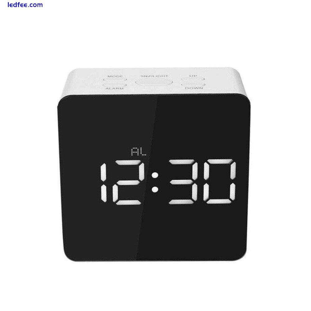 Table Top LED Mirror Alarm Clock Makeup Temperature Display With Charging Cable 2 