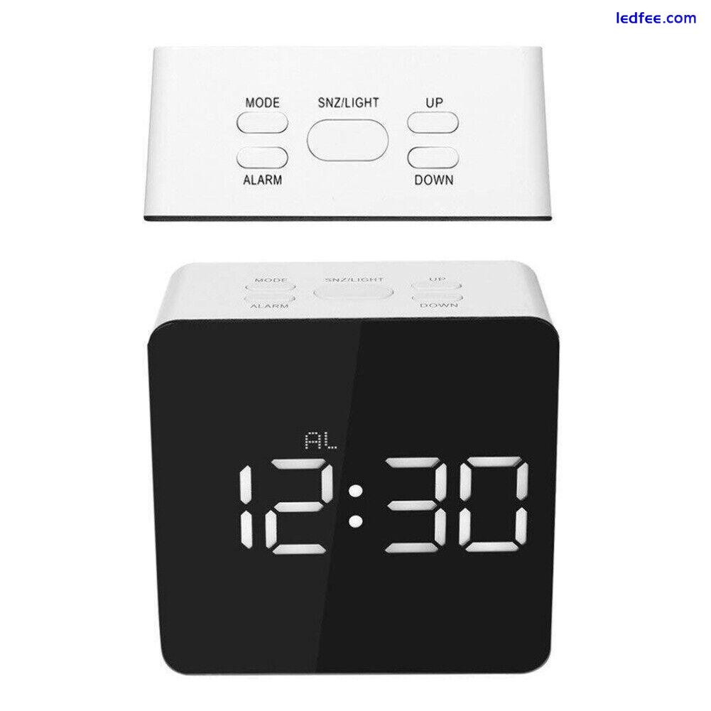 Table Top LED Mirror Alarm Clock Makeup Temperature Display With Charging Cable 1 