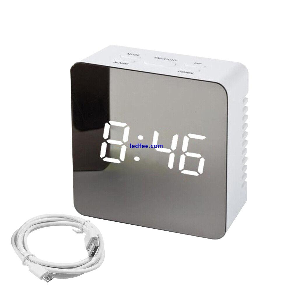 Table Top LED Mirror Alarm Clock Makeup Temperature Display With Charging Cable 3 