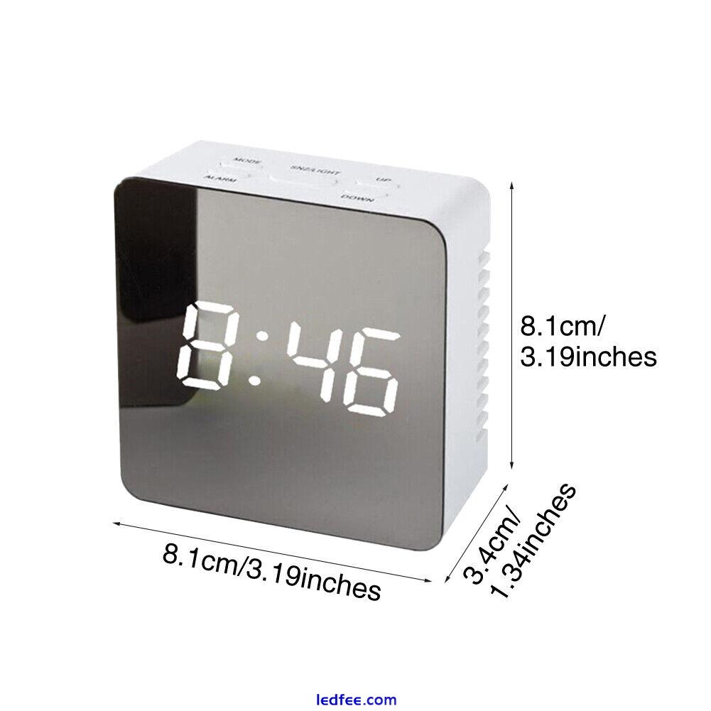 Table Top LED Mirror Alarm Clock Makeup Temperature Display With Charging Cable 4 