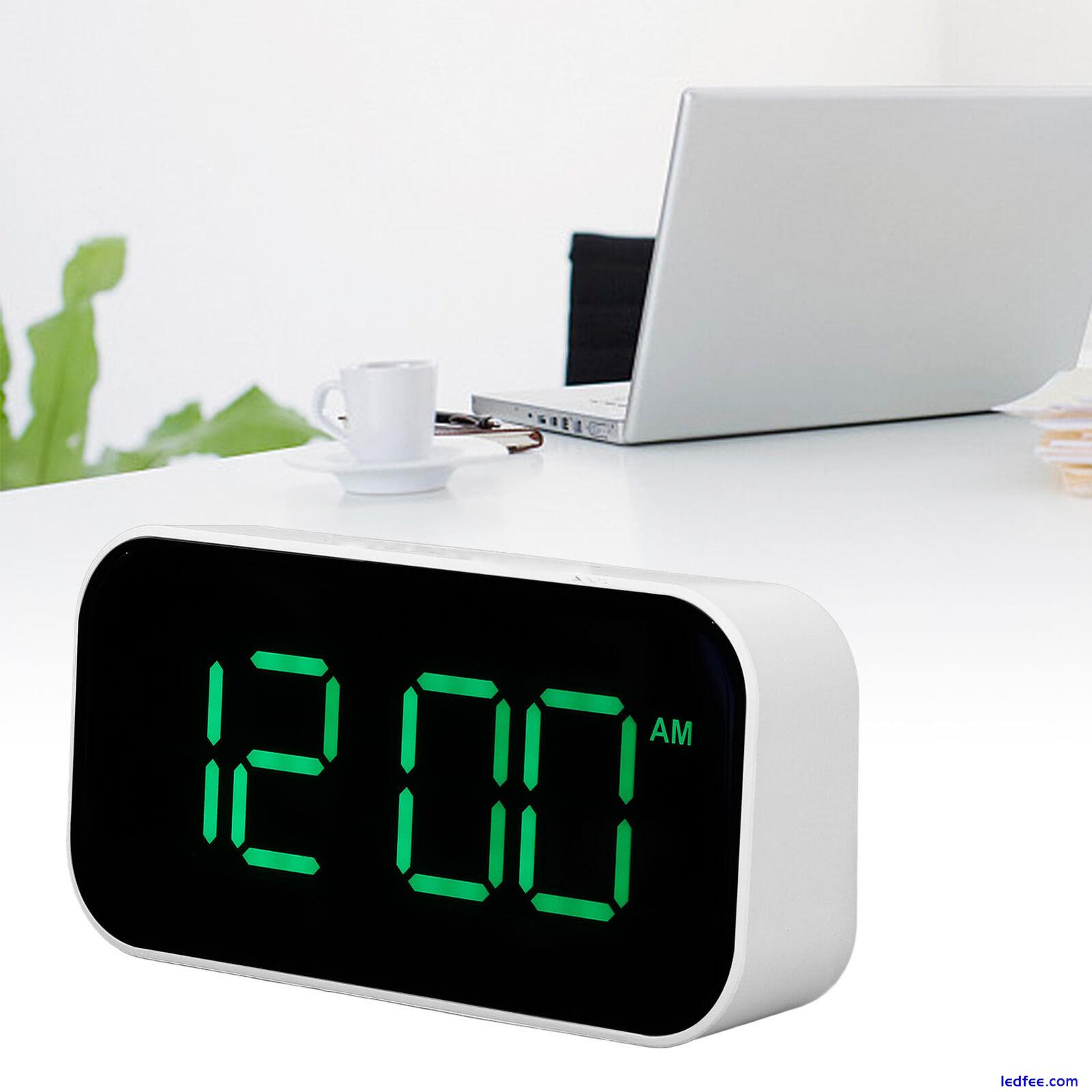 LED Digital Alarm Clock Brightness Adjustable 12/24Hr White Shell Green Font New 0 