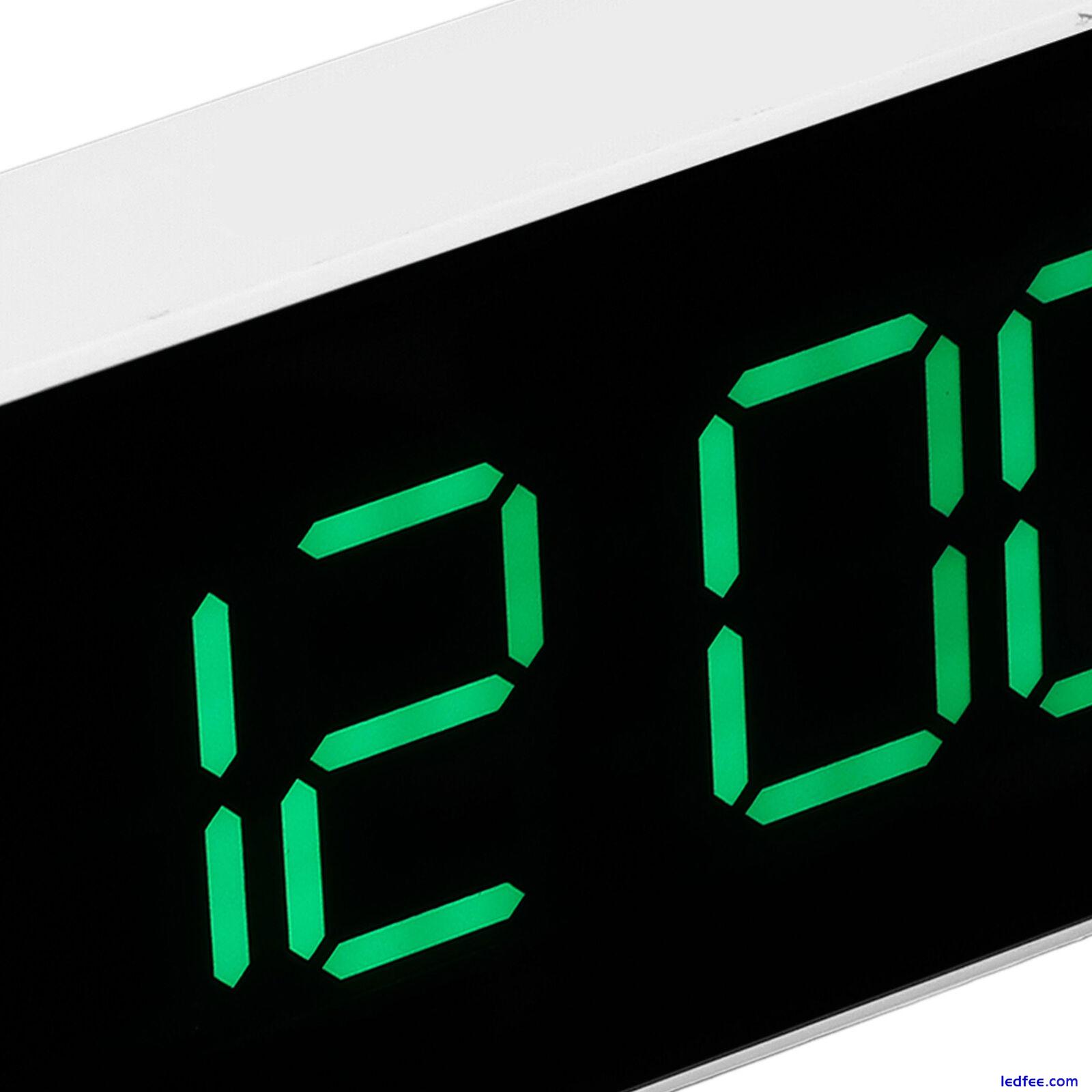 LED Digital Alarm Clock Brightness Adjustable 12/24Hr White Shell Green Font New 4 