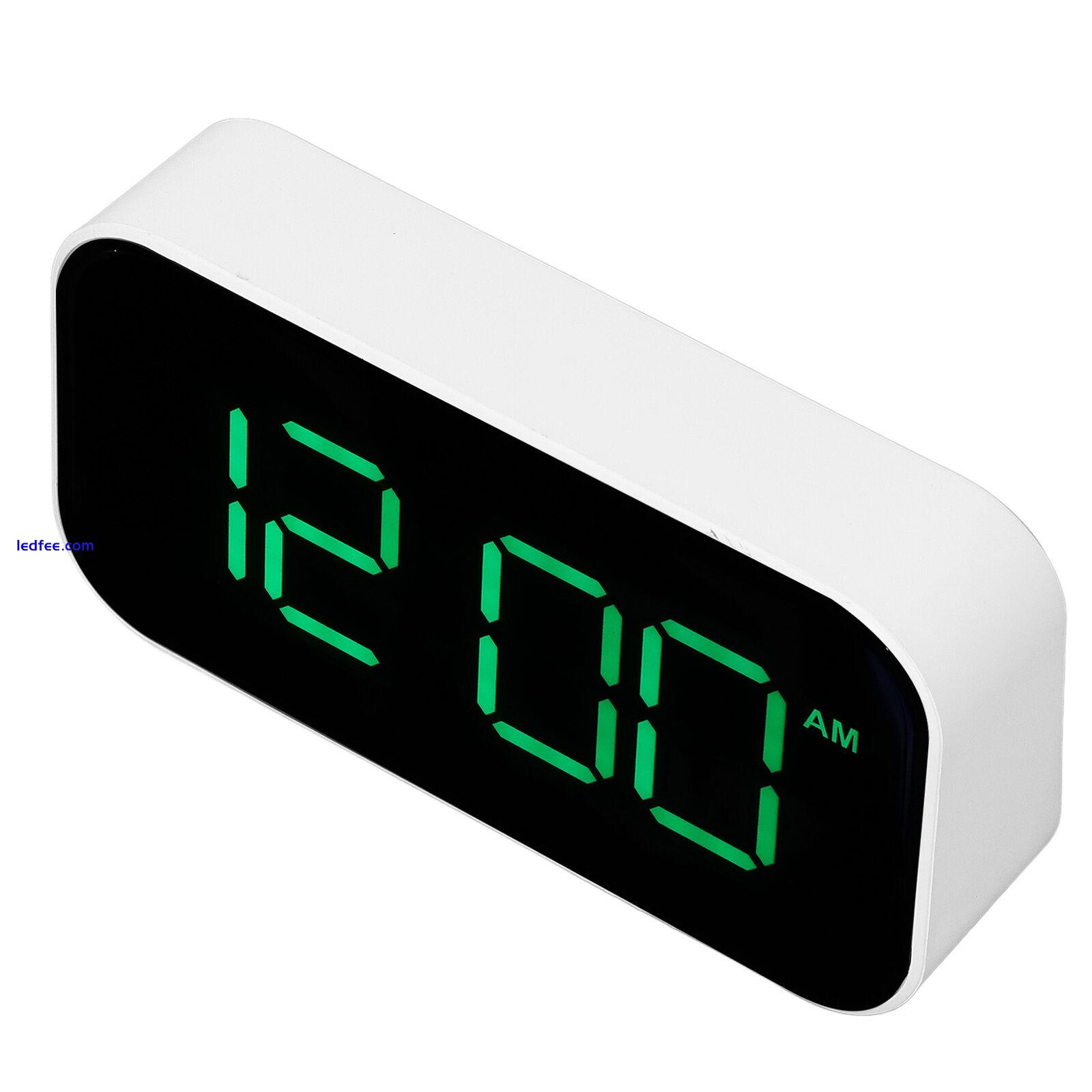 LED Digital Alarm Clock Brightness Adjustable 12/24Hr White Shell Green Font New 2 