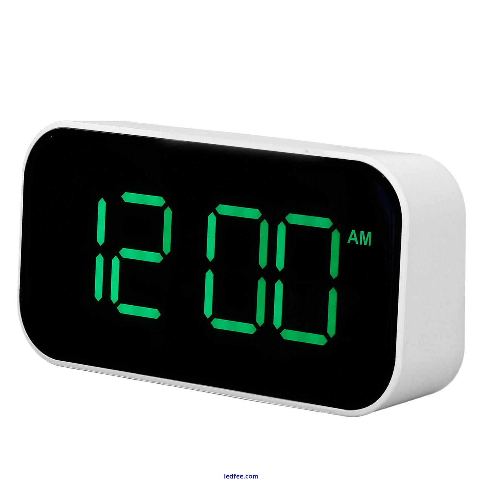 LED Digital Alarm Clock Brightness Adjustable 12/24Hr White Shell Green Font New 5 