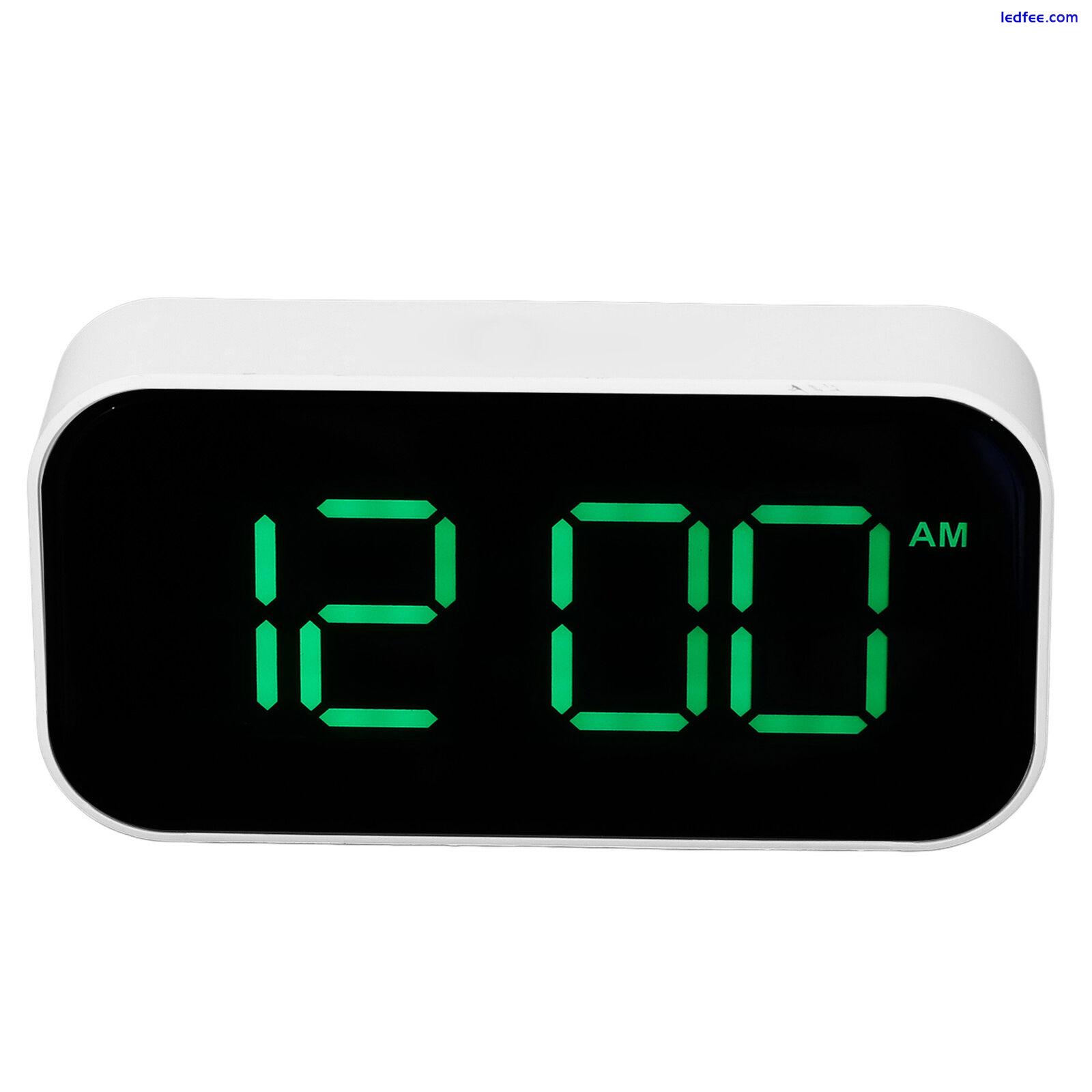 LED Digital Alarm Clock Brightness Adjustable 12/24Hr White Shell Green Font New 3 