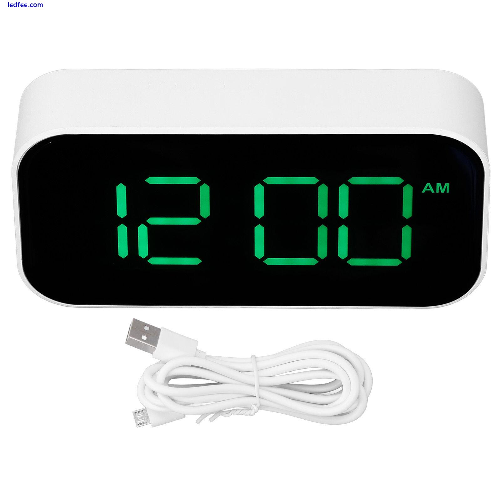 LED Digital Alarm Clock Brightness Adjustable 12/24Hr White Shell Green Font New 1 