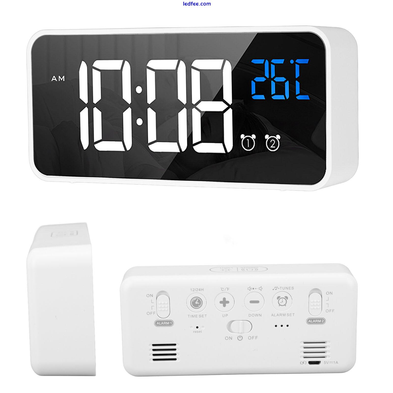 Bedrooms Mirror LED Alarm Clock Rechargeable Voice Activated Clock White TDW 1 
