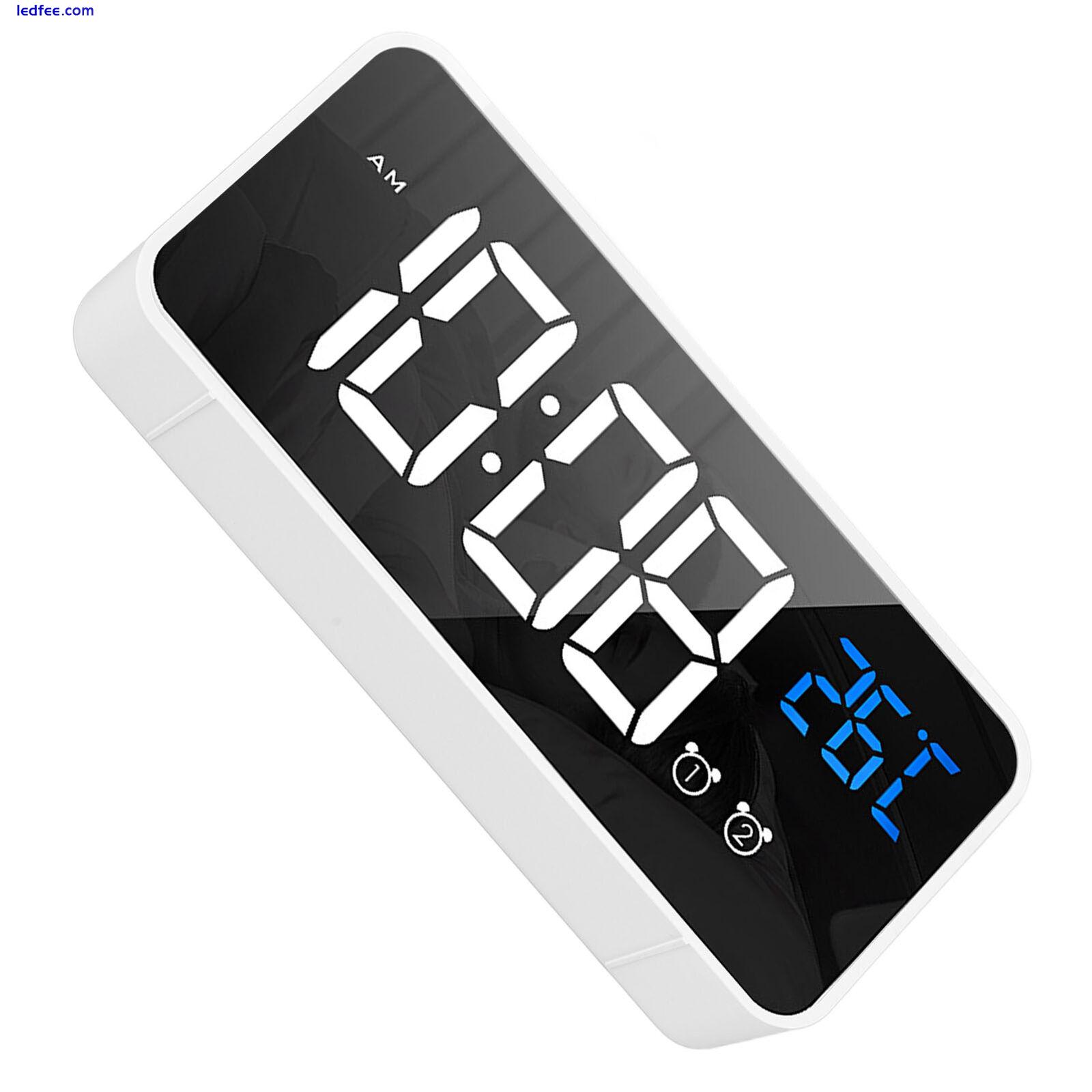 Bedrooms Mirror LED Alarm Clock Rechargeable Voice Activated Clock White TDW 4 