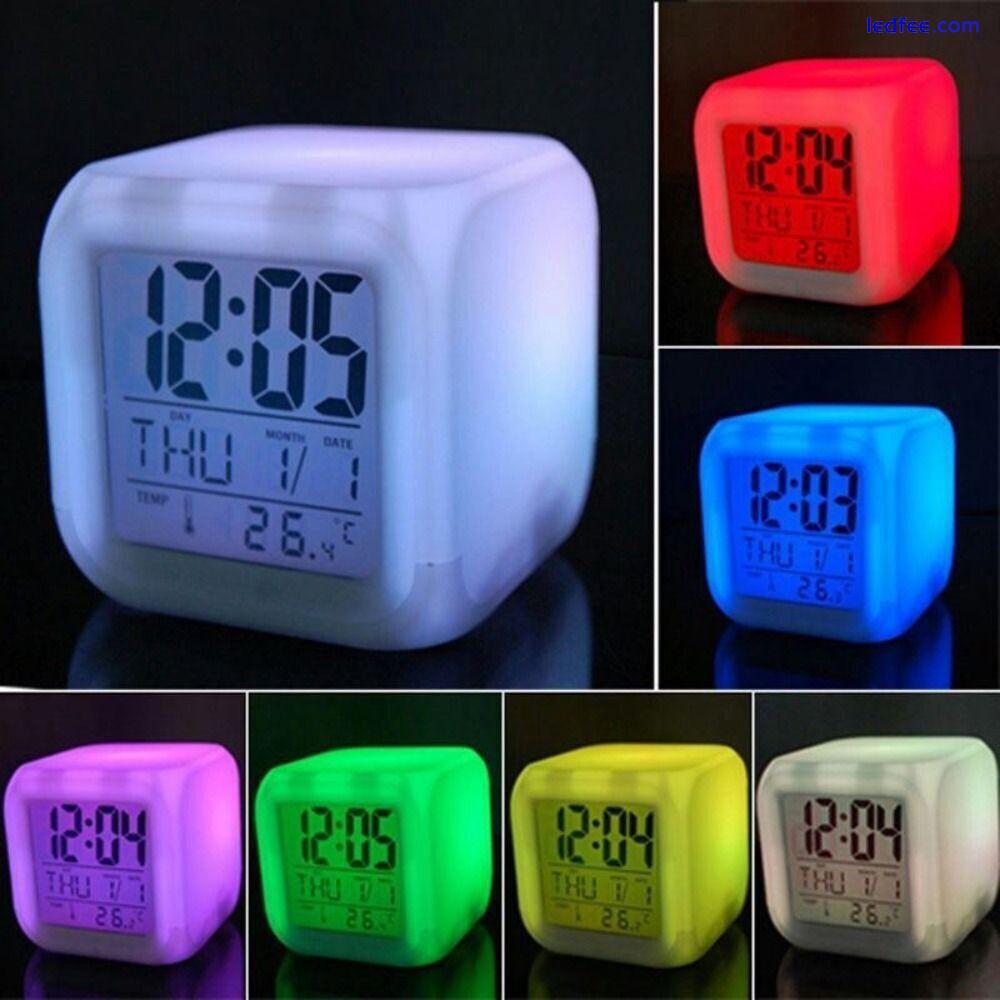 Cube Nightlight Alarm Clock 7 Colors LED Clock Digital Clock  Home Decor 4 