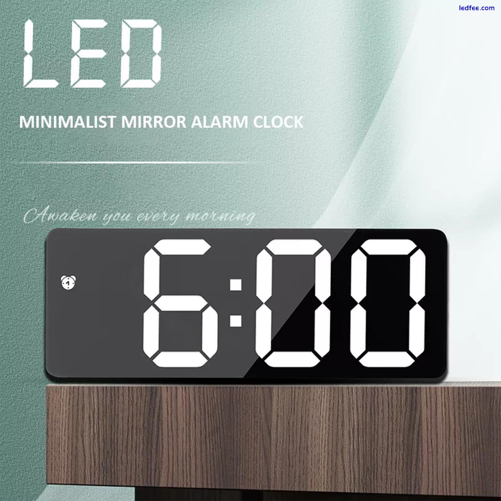 Digital LED Desk Alarm Clock Large Mirror Display USB Mode} Q6X1 Snooze N8G8 0 