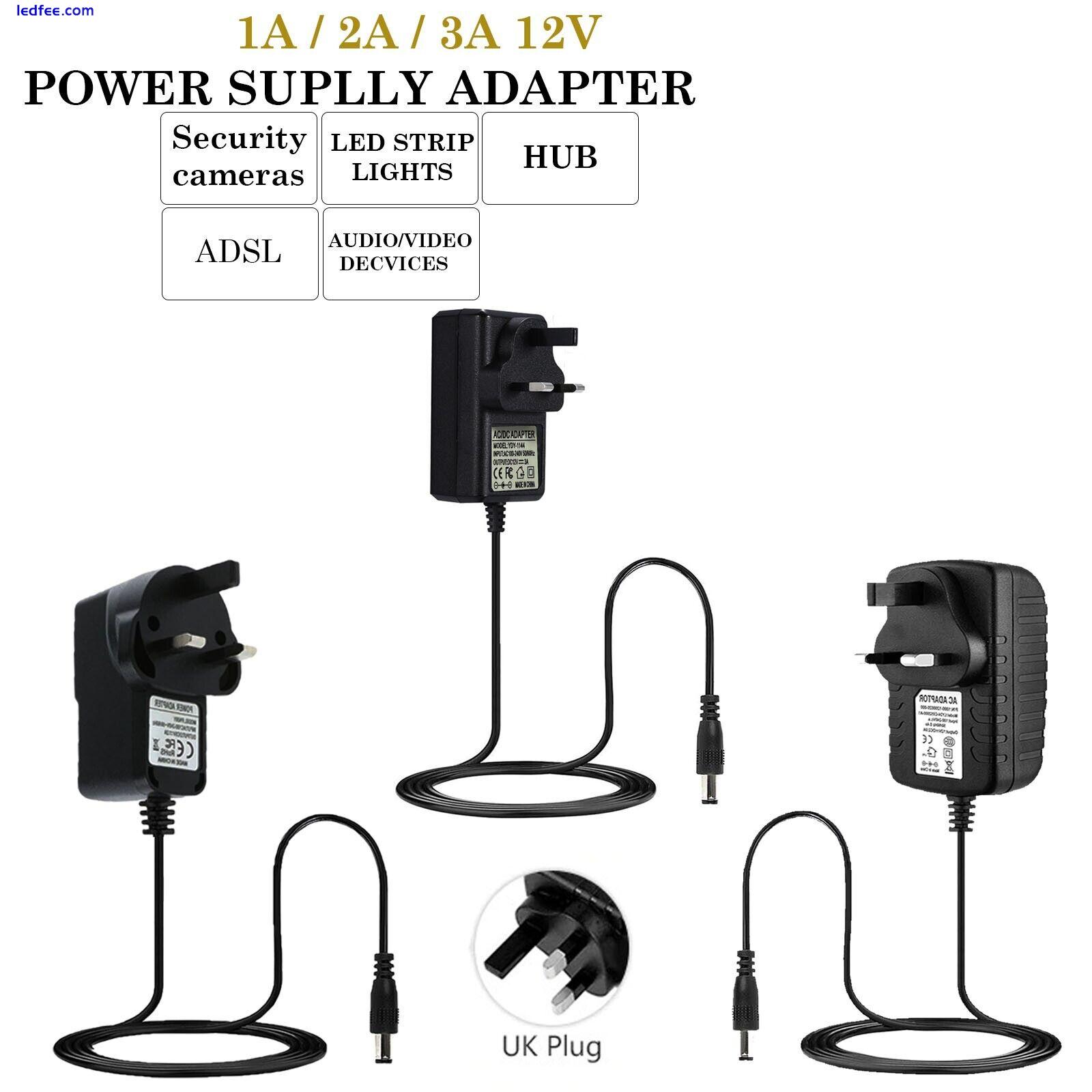 1A/2A/3A AC/DC 12V Transformer Power Supply Adapter for LED Strips, CCTV UK Plug 0 