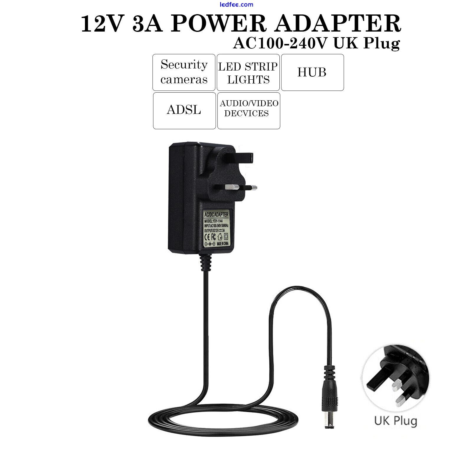 12V 3A Adapter AC/DC UK Power Supply Charger Plug For LED Strip CCTV Camera UK 0 