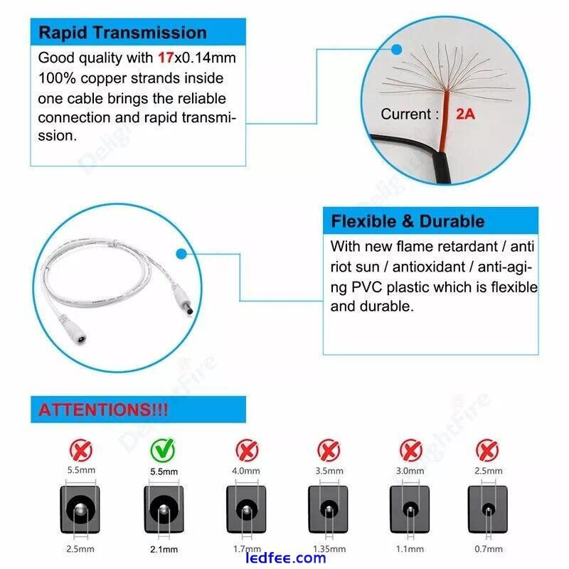 12V DC Power Extension Cable 3M 5M 10M FOR CCTV LED strip & Adapters 2.1mm*5.5mm 3 