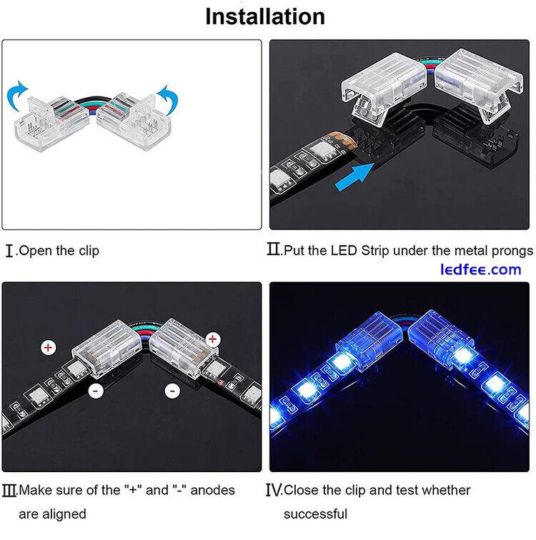 Solderless LED Adapter Light Connectors for 8mm 10mm 4 Pin RGB LED Strip Lights 4 