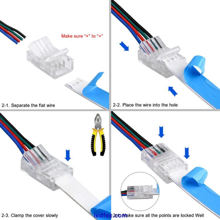 Solderless LED Adapter Light Connectors for 8mm 10mm 4 Pin RGB LED Strip Lights 3 