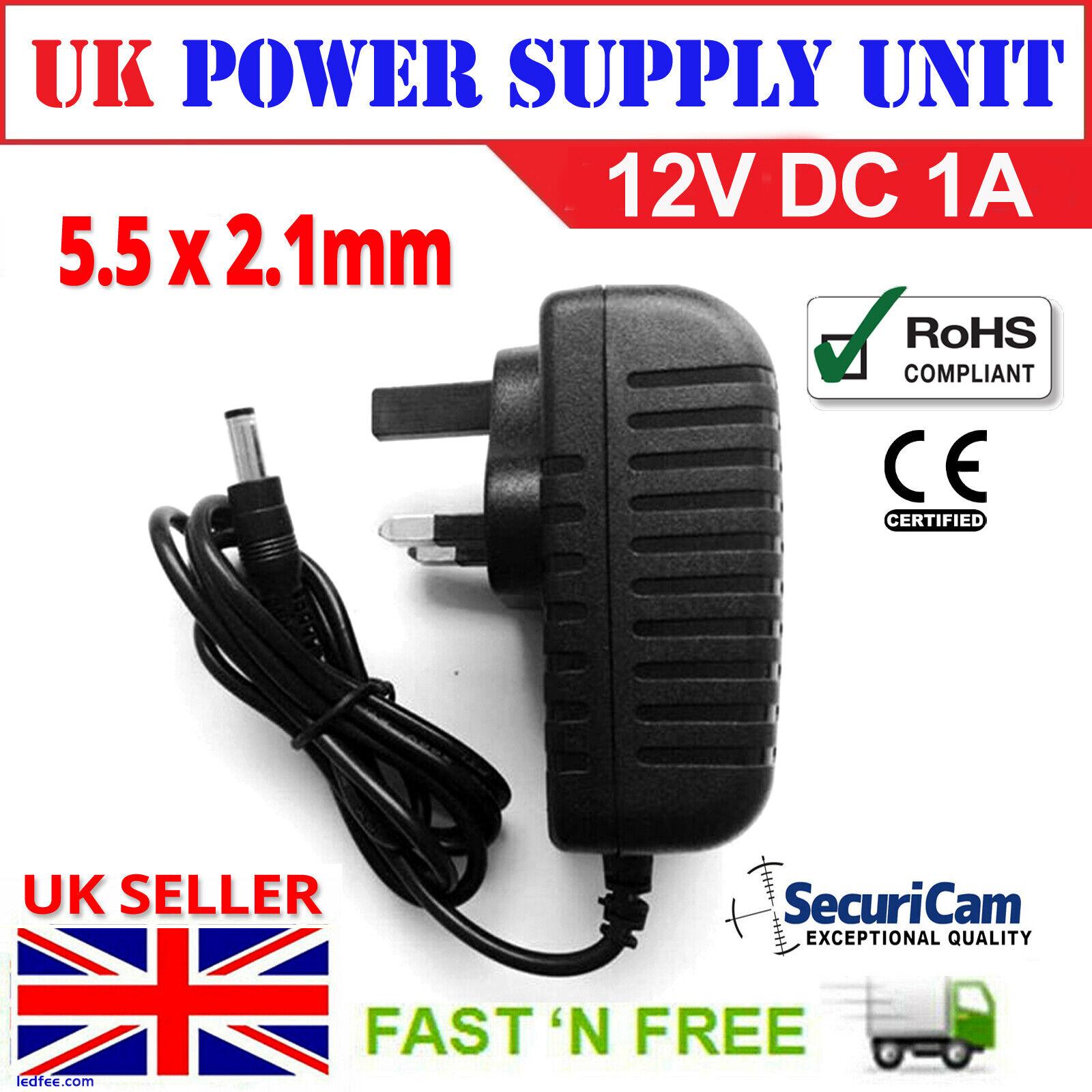 12V 1A DC UK Plug Power Supply Adaptor Transformer for LED Strips, CCTV TV. 12W 1 