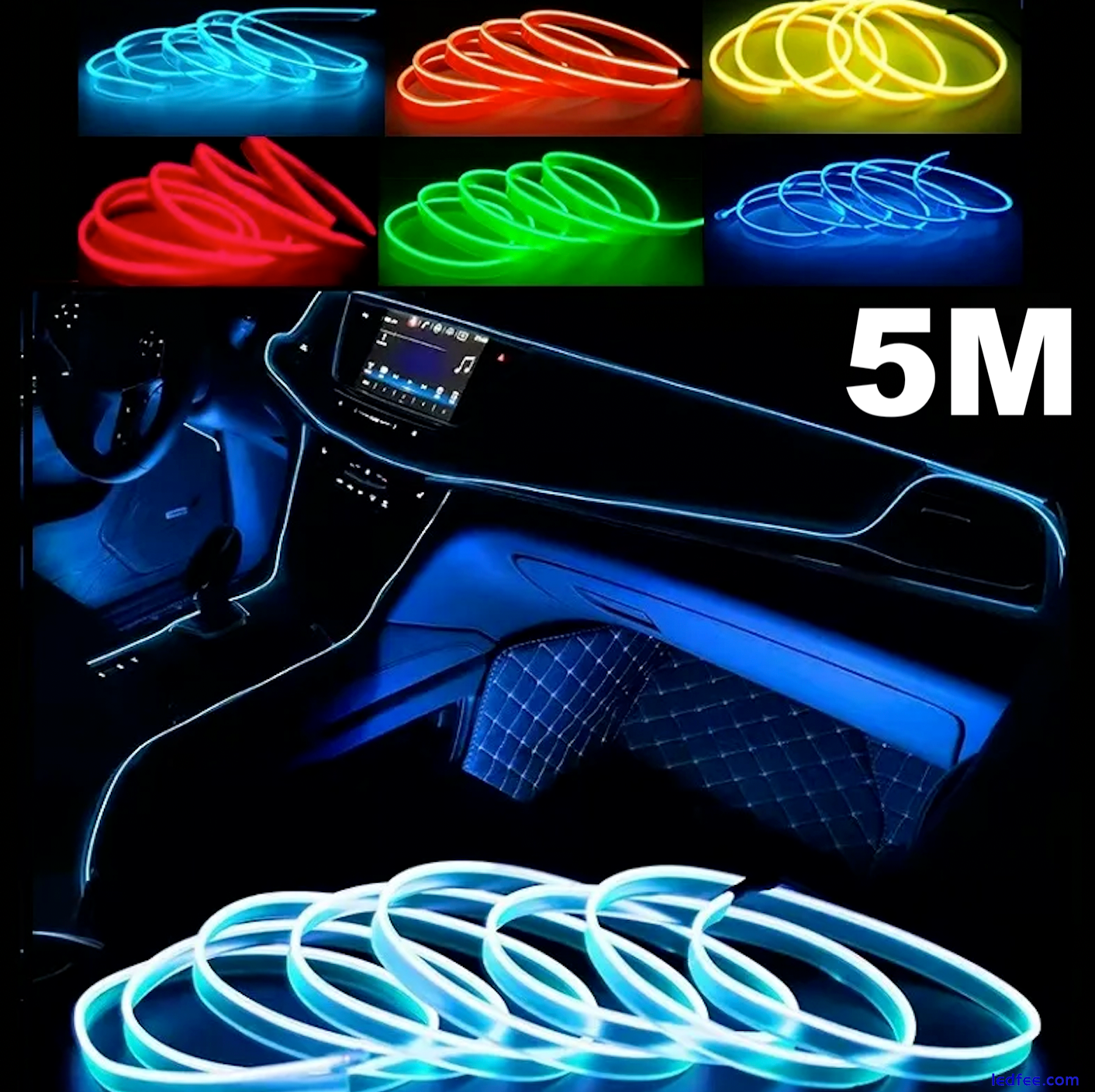 12V LED El Light Wire Car Interior Atmosphere Neon String Strip Rope Tube Lamp  0 