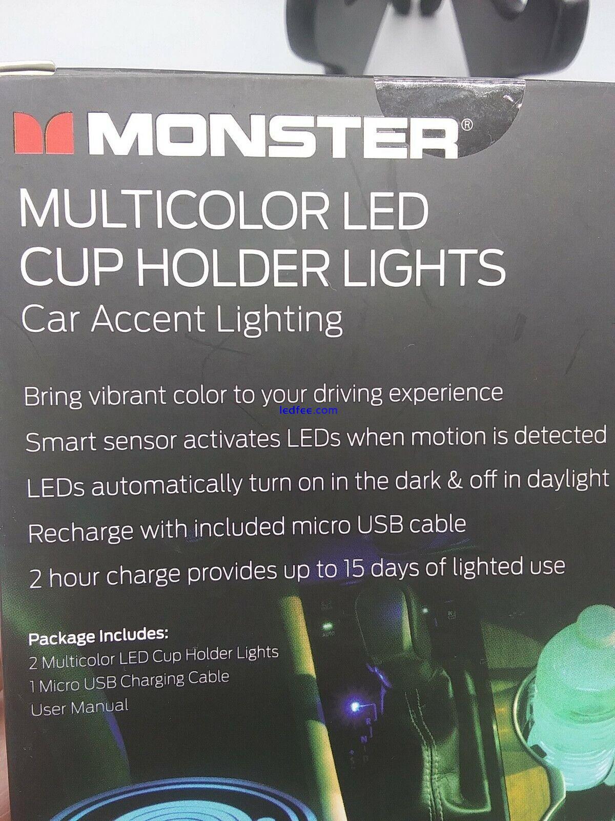 MONSTER  2 PCK MULTICOLOR LED CUP HOLDER LIGHTS Car Accent Light CAR ACCESSORIES 1 