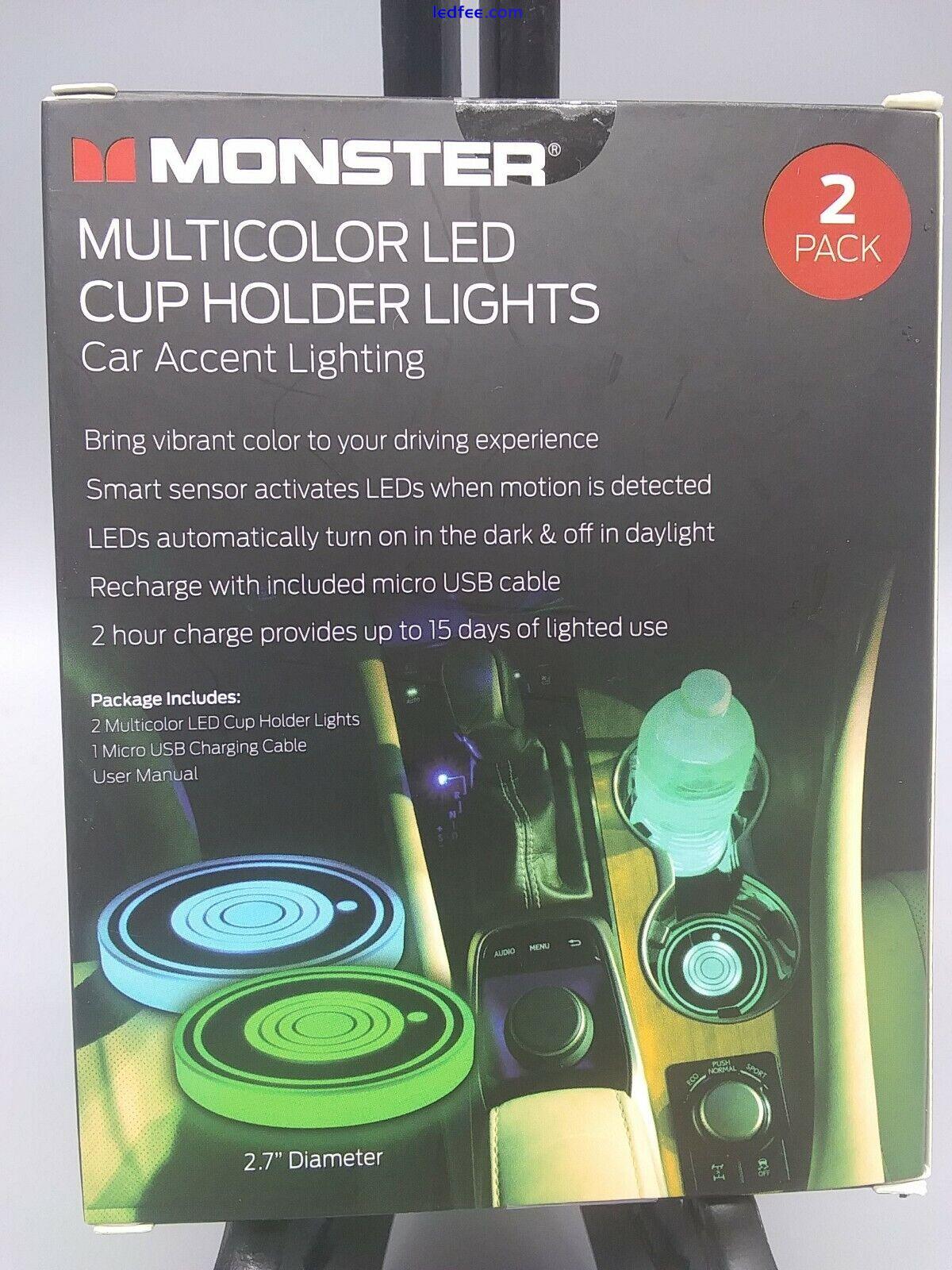 MONSTER  2 PCK MULTICOLOR LED CUP HOLDER LIGHTS Car Accent Light CAR ACCESSORIES 0 