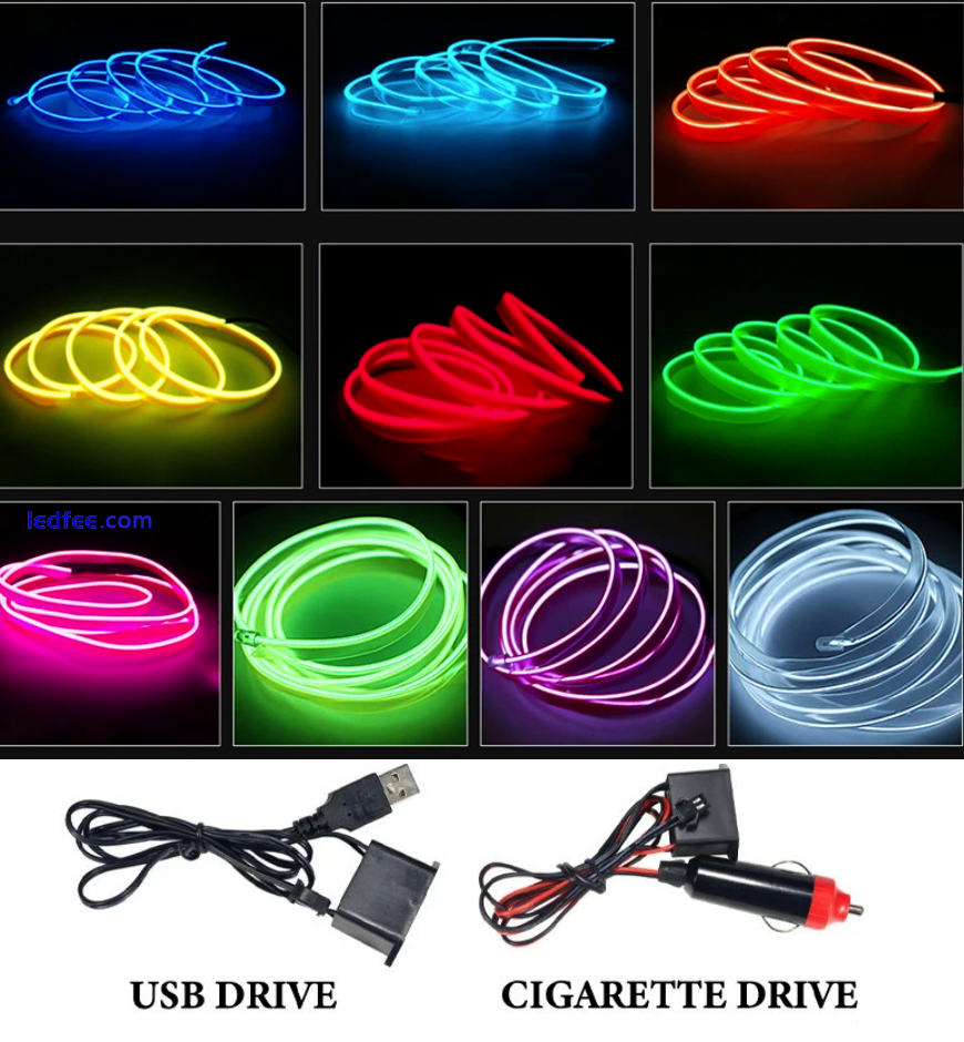 5M Neon LED Lights Glow EL Wire String Strip Rope Tube Car Interior Decor Car 0 