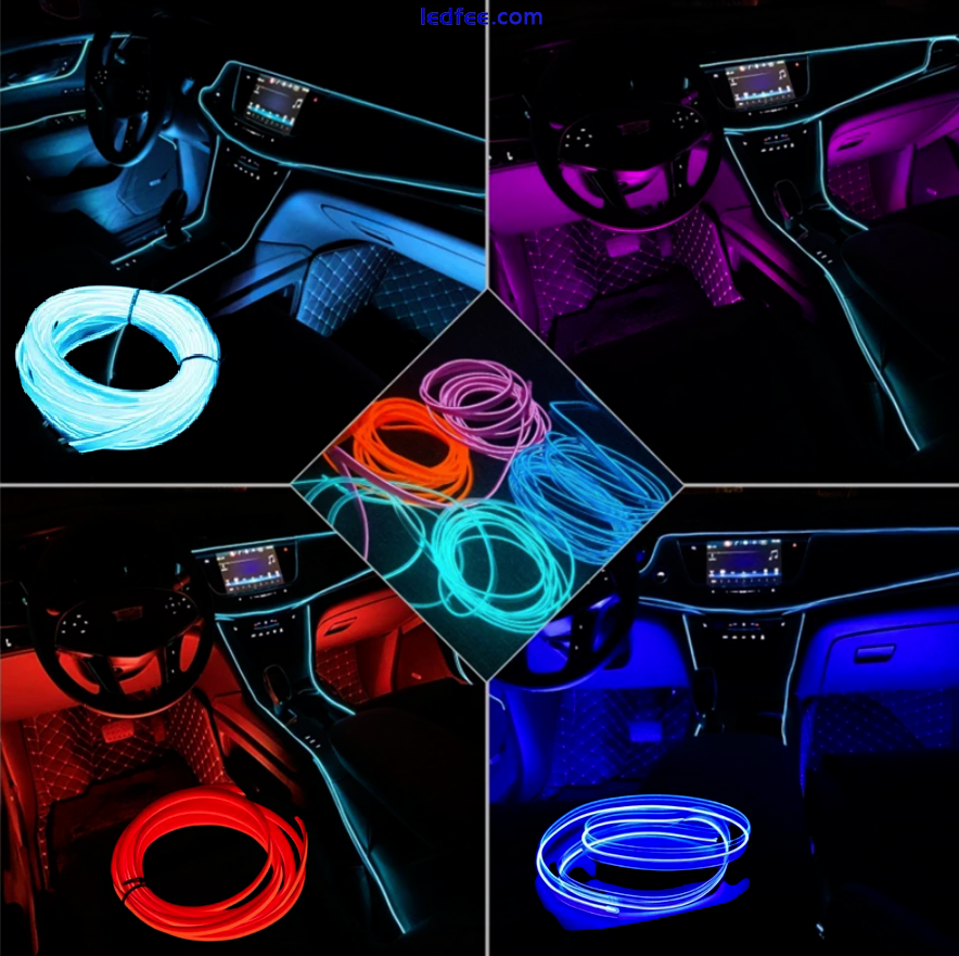 5M Neon LED Lights Glow EL Wire String Strip Rope Tube Car Interior Decor Car 1 