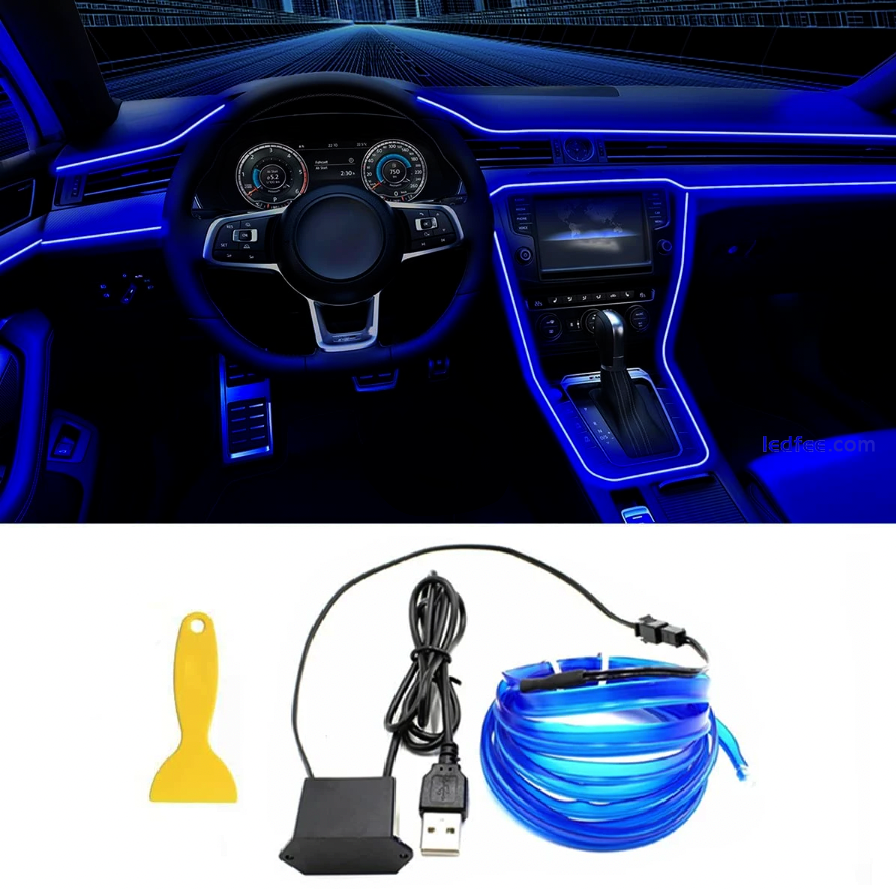 5M Neon LED Lights Glow EL Wire String Strip Rope Tube Car Interior Decor Car 2 