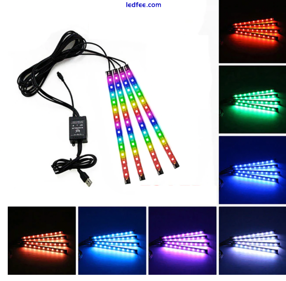 Car Interior LED Strip Lights RGB Footwell Multicolour Remote Atmosphere Lamp UK 3 