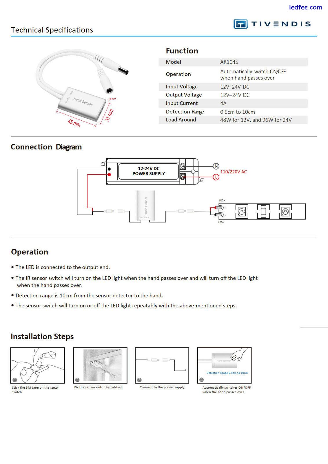 LED Infrarot IR Handsensor Schalter Aluminium Gehäuse 12-24VDC Stripe Streifen  4 